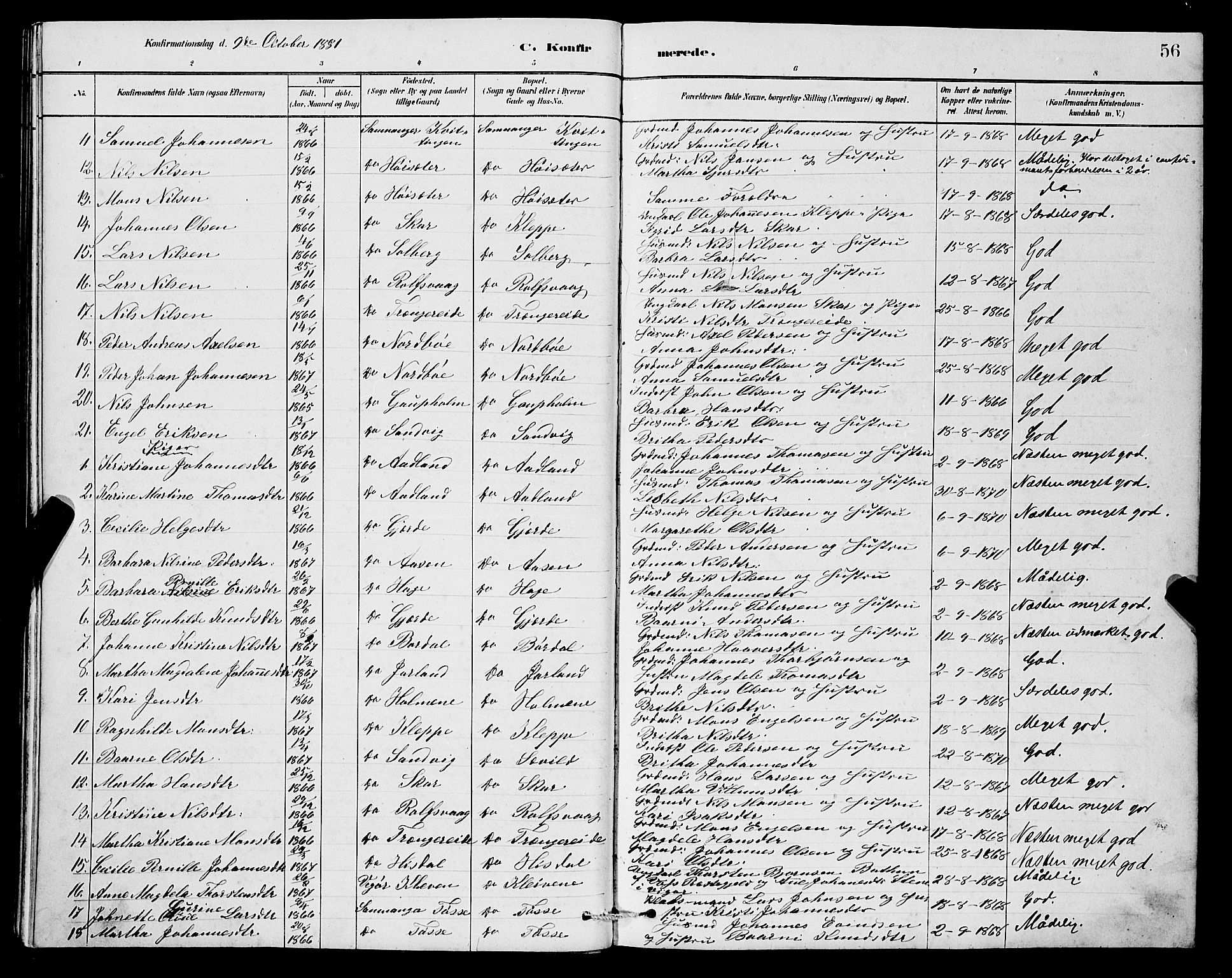 Samnanger Sokneprestembete, AV/SAB-A-77501/H/Hab: Parish register (copy) no. A 2, 1879-1897, p. 56