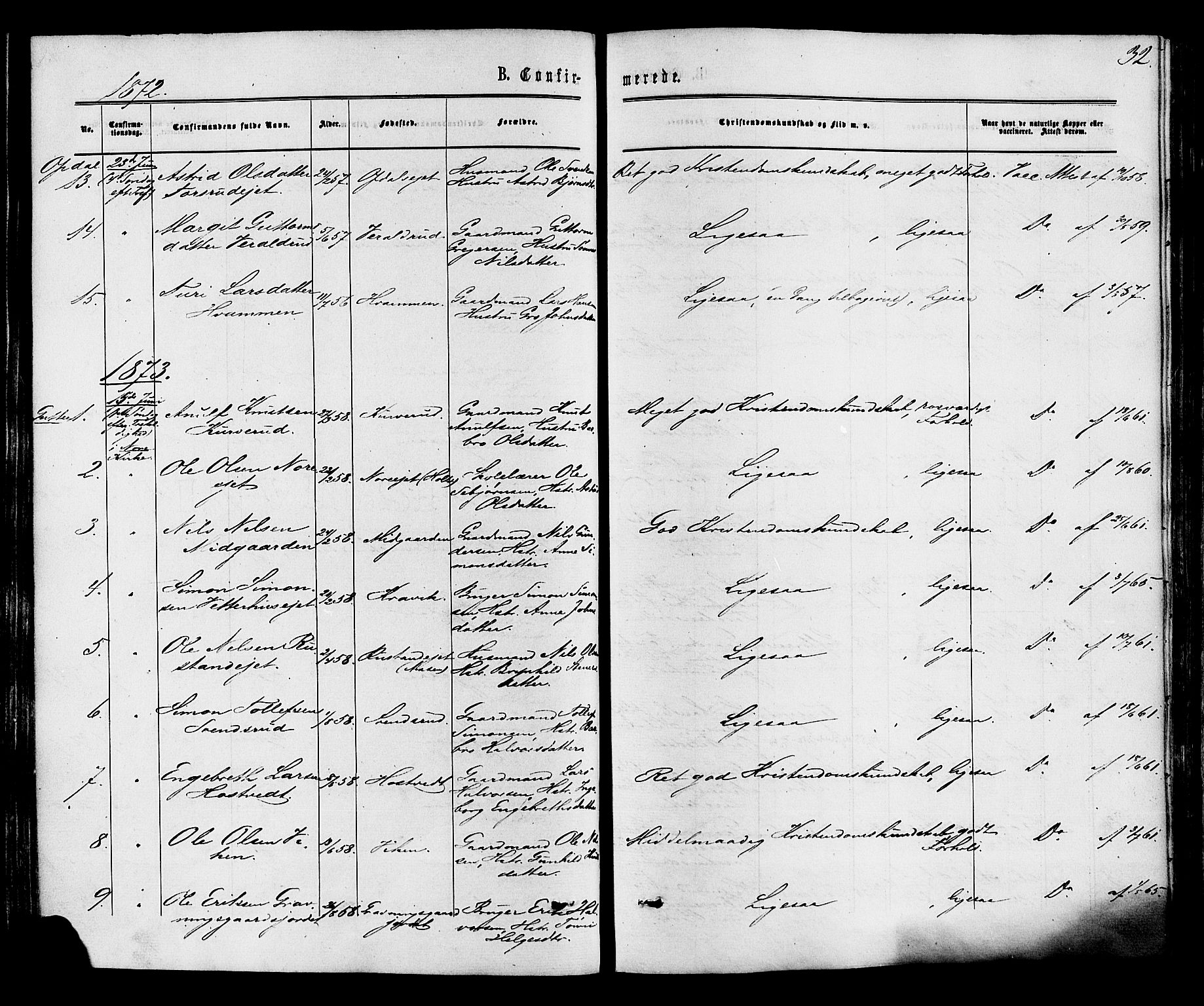 Nore kirkebøker, SAKO/A-238/F/Fa/L0004: Parish register (official) no. I 4, 1867-1877, p. 32