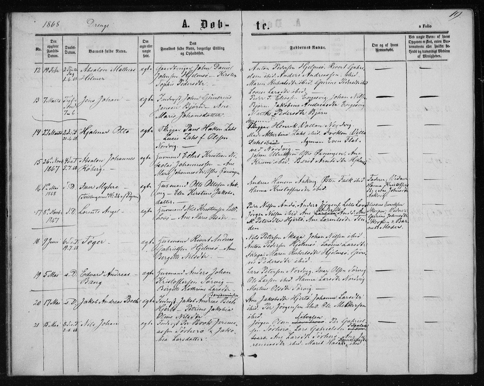 Ministerialprotokoller, klokkerbøker og fødselsregistre - Nordland, SAT/A-1459/834/L0505: Parish register (official) no. 834A03, 1862-1871, p. 19