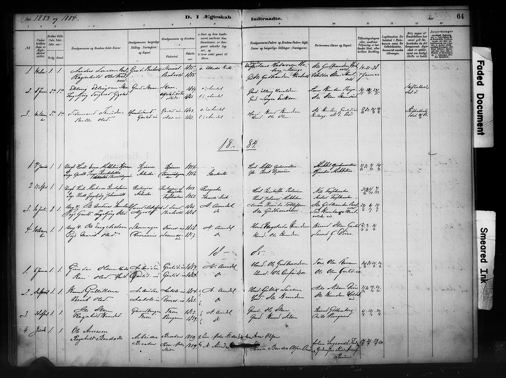 Nord-Aurdal prestekontor, SAH/PREST-132/H/Ha/Haa/L0012: Parish register (official) no. 12, 1883-1895, p. 64