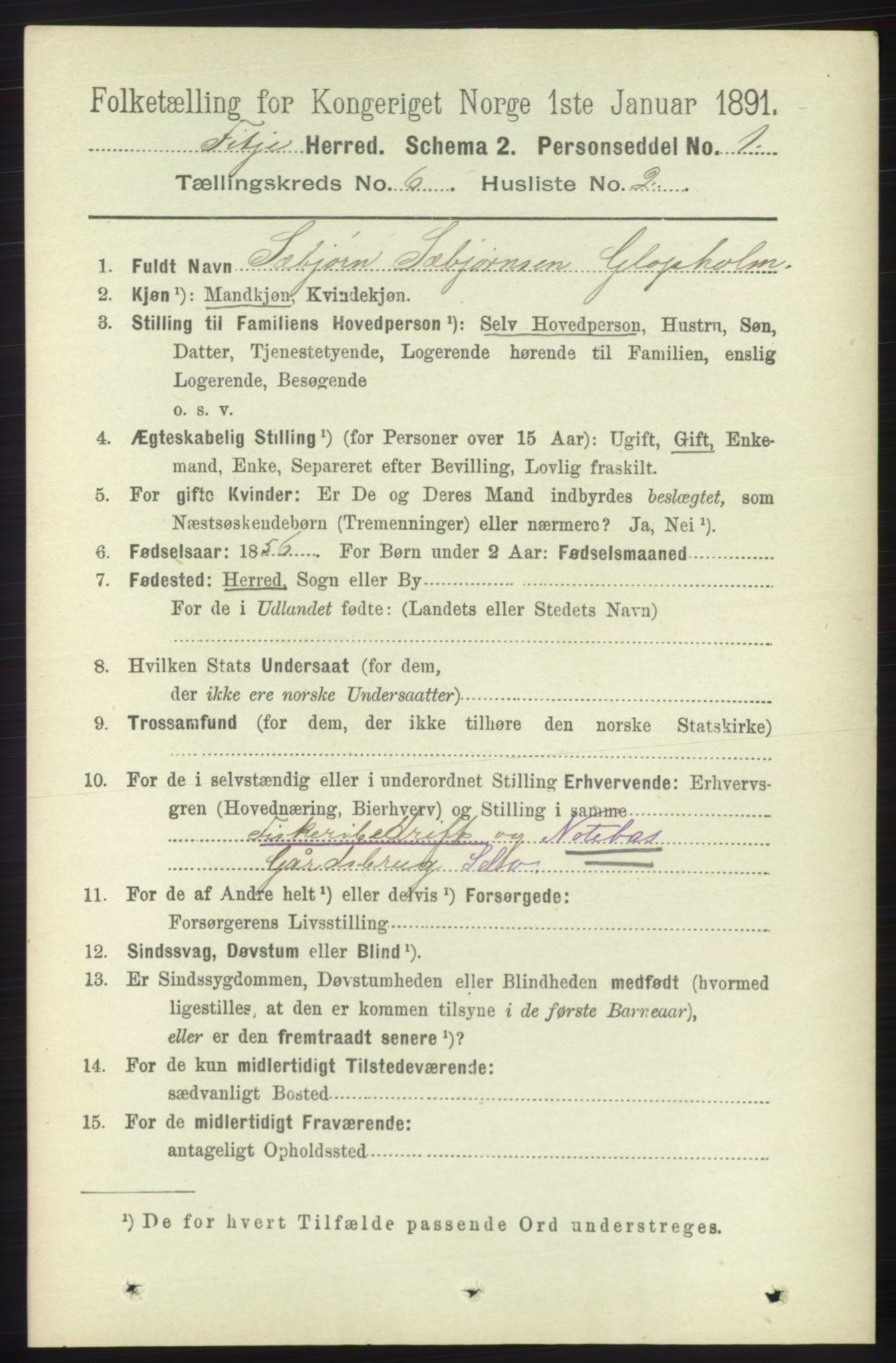 RA, 1891 census for 1222 Fitjar, 1891, p. 2385