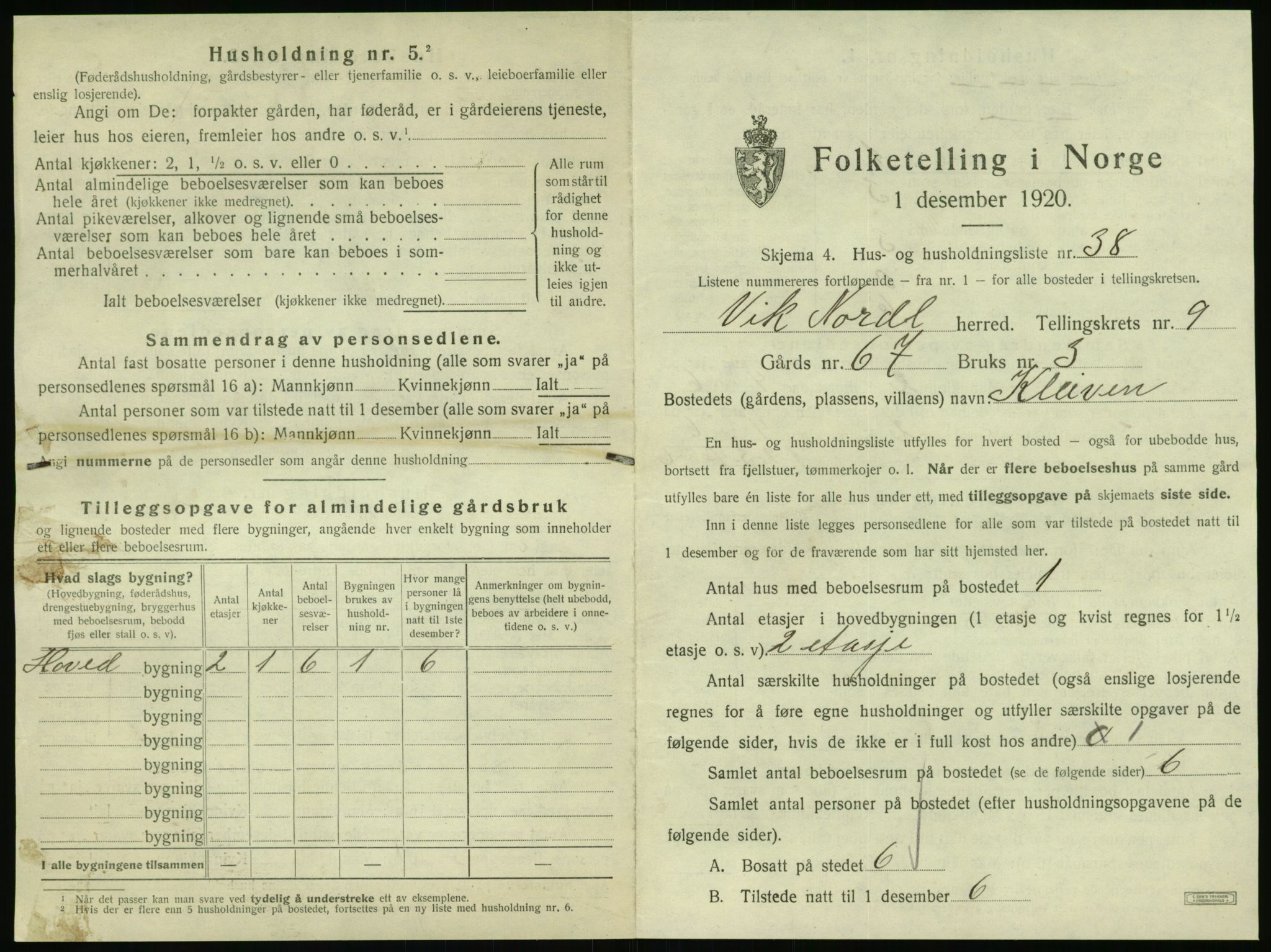 SAT, 1920 census for Vik, 1920, p. 933