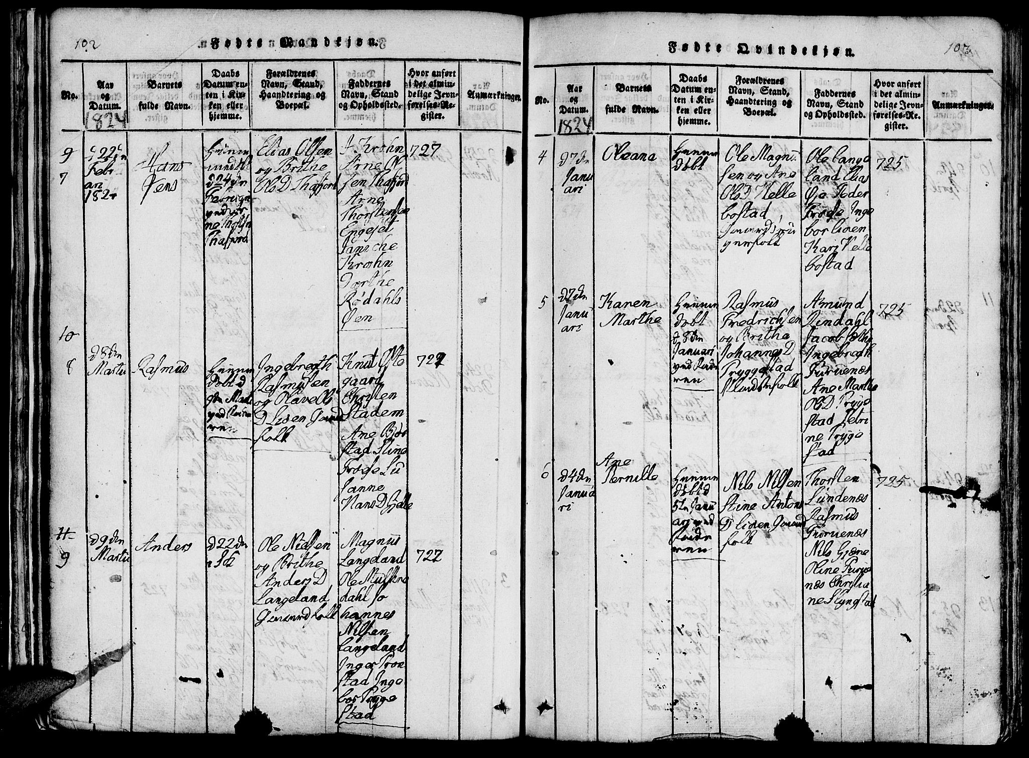 Ministerialprotokoller, klokkerbøker og fødselsregistre - Møre og Romsdal, SAT/A-1454/519/L0260: Parish register (copy) no. 519C01, 1817-1829, p. 102-103