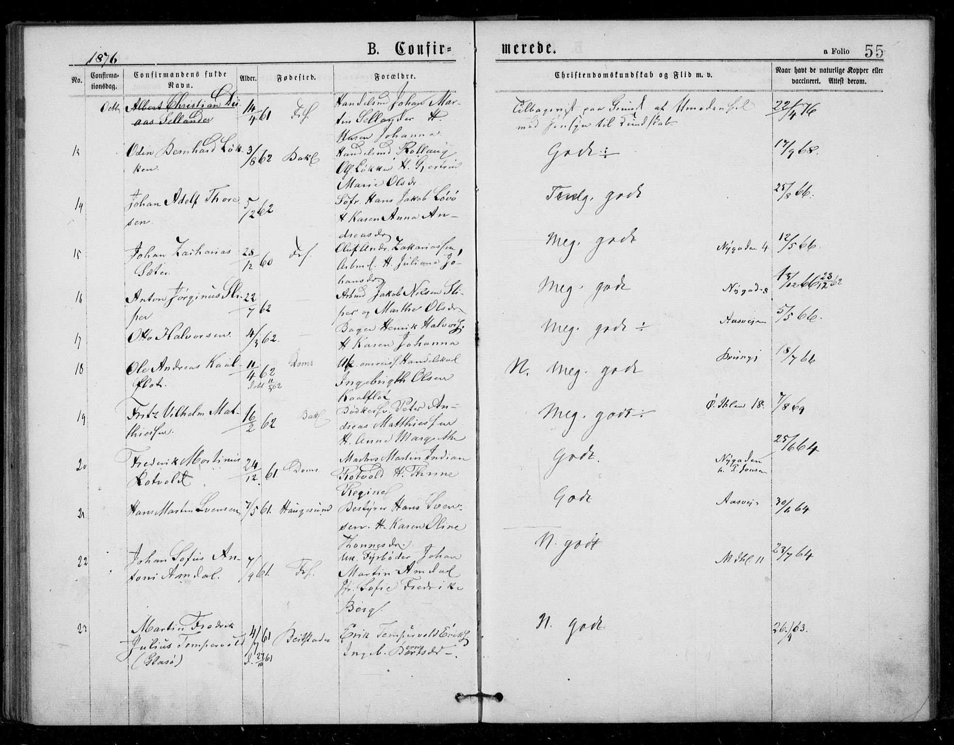 Ministerialprotokoller, klokkerbøker og fødselsregistre - Sør-Trøndelag, AV/SAT-A-1456/602/L0121: Parish register (official) no. 602A19, 1872-1879, p. 55