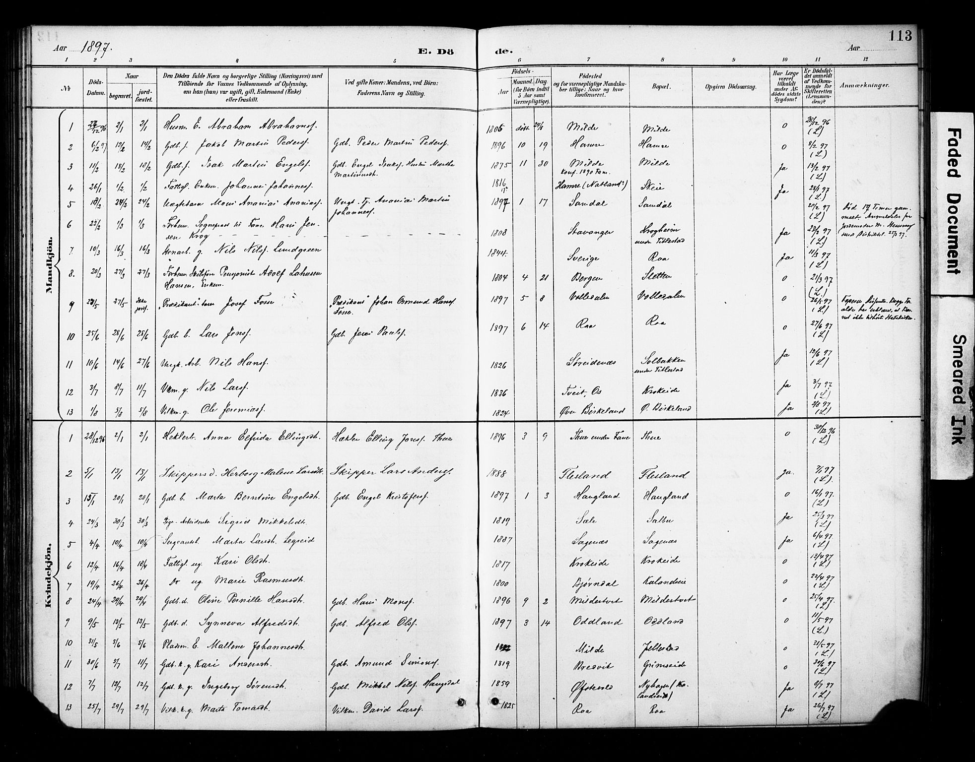 Fana Sokneprestembete, AV/SAB-A-75101/H/Haa/Haab/L0002: Parish register (official) no. B 2, 1890-1897, p. 113