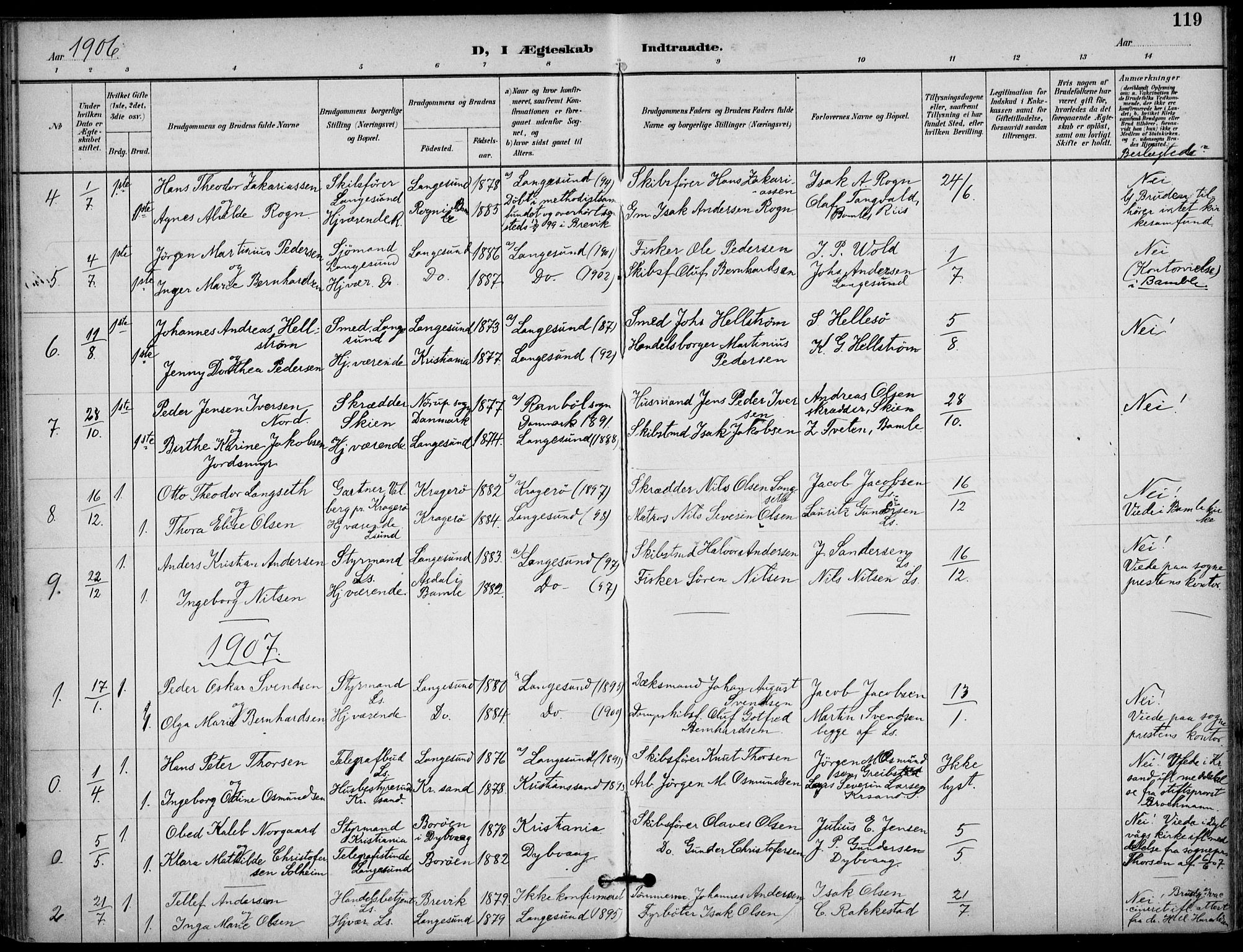 Langesund kirkebøker, SAKO/A-280/F/Fa/L0003: Parish register (official) no. 3, 1893-1907, p. 119