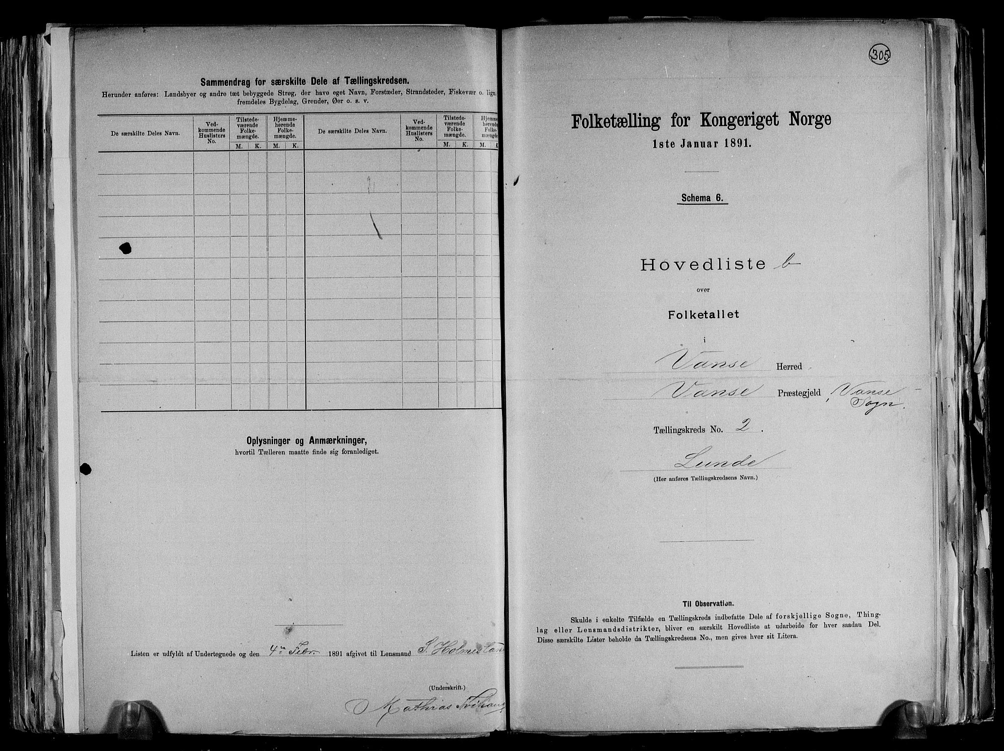 RA, 1891 census for 1041 Vanse, 1891, p. 12