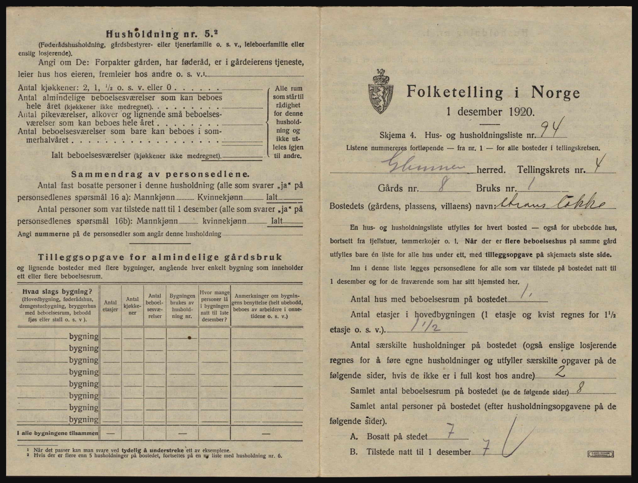 SAO, 1920 census for Glemmen, 1920, p. 1645