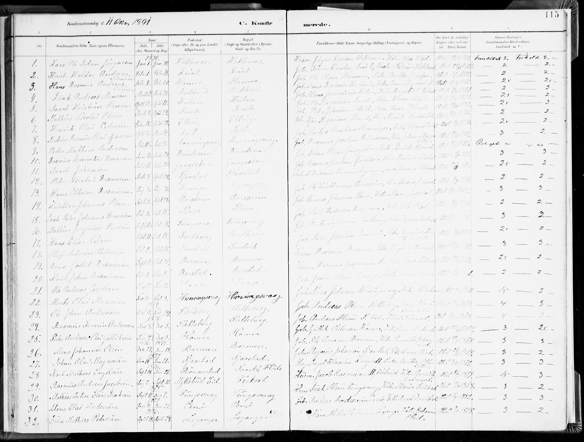 Selje sokneprestembete, SAB/A-99938/H/Ha/Haa/Haab: Parish register (official) no. B 2, 1891-1907, p. 115