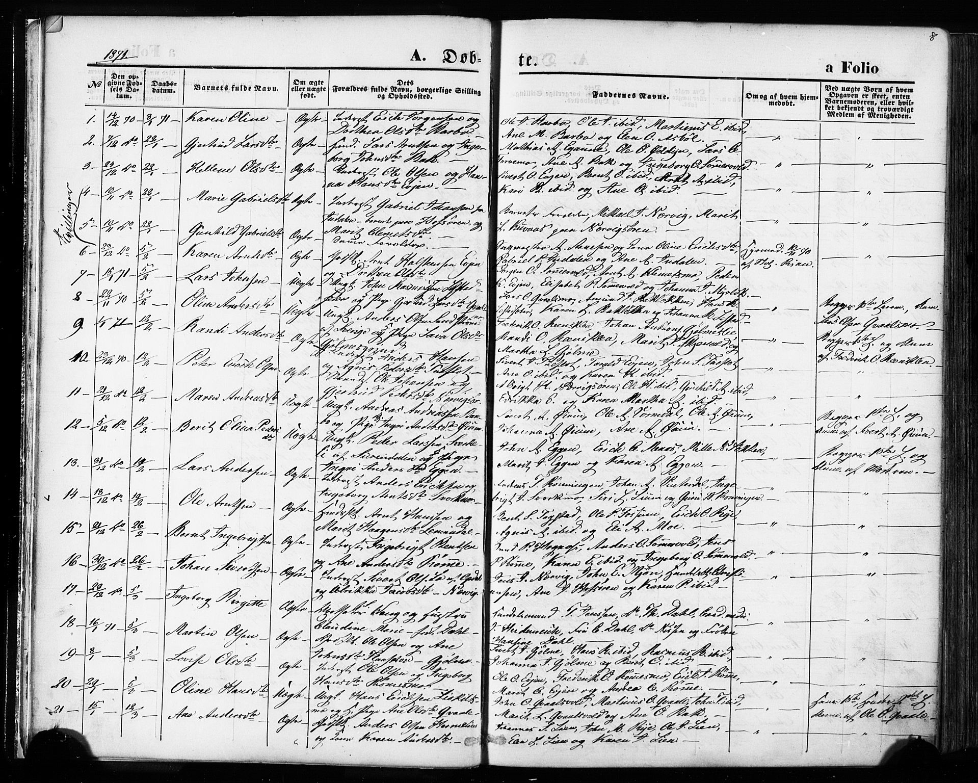 Ministerialprotokoller, klokkerbøker og fødselsregistre - Sør-Trøndelag, SAT/A-1456/668/L0807: Parish register (official) no. 668A07, 1870-1880, p. 8