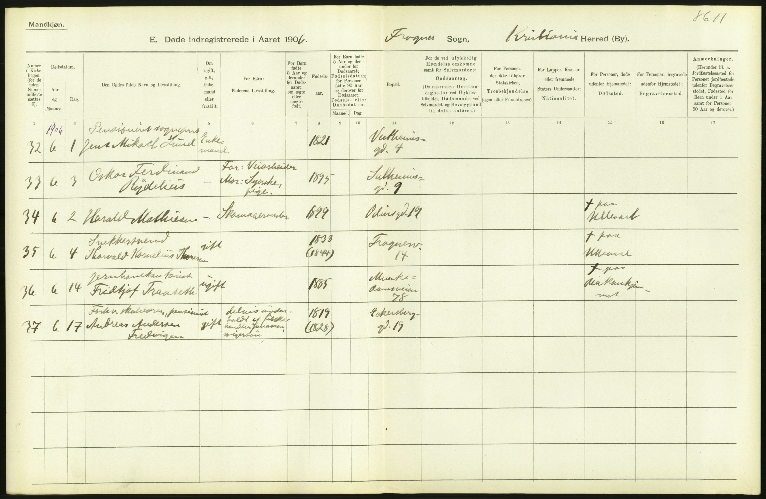 Statistisk sentralbyrå, Sosiodemografiske emner, Befolkning, AV/RA-S-2228/D/Df/Dfa/Dfad/L0009: Kristiania: Døde, 1906, p. 470