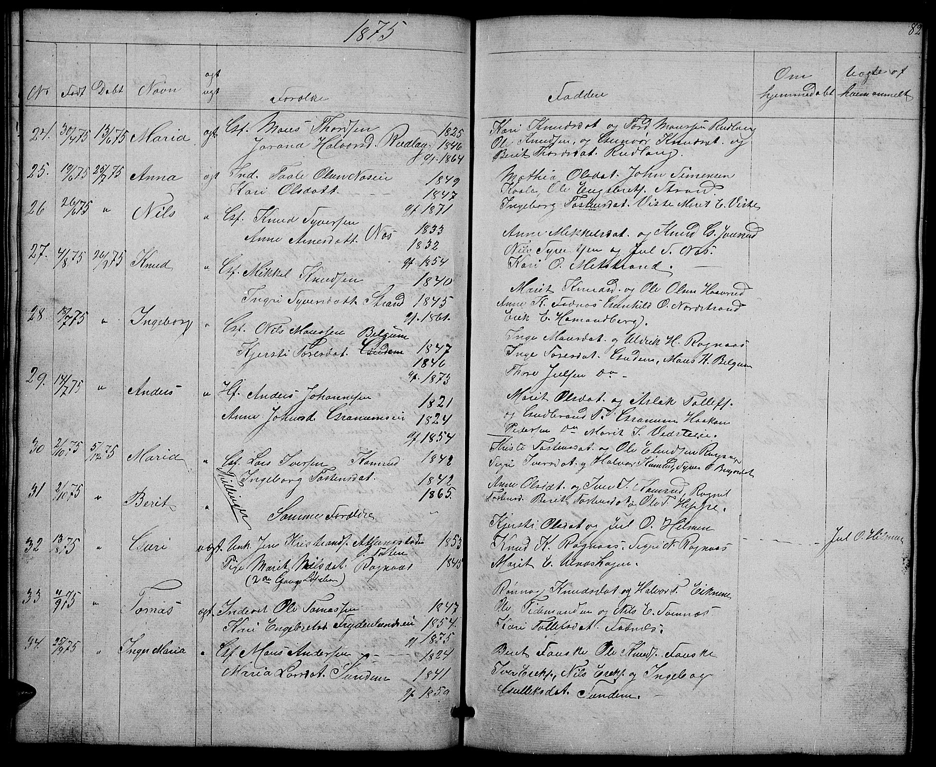 Nord-Aurdal prestekontor, SAH/PREST-132/H/Ha/Hab/L0004: Parish register (copy) no. 4, 1842-1882, p. 82
