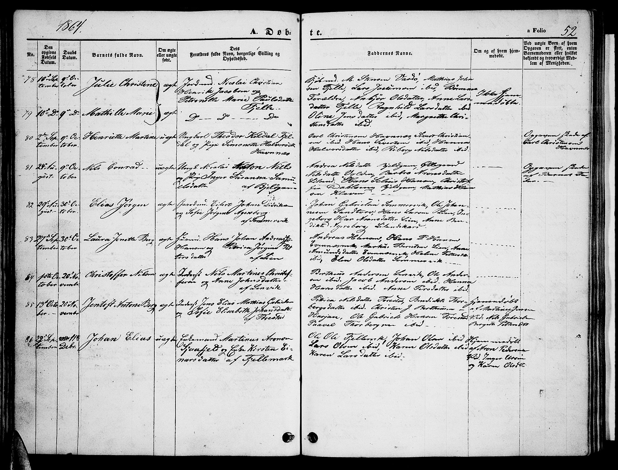 Ministerialprotokoller, klokkerbøker og fødselsregistre - Nordland, AV/SAT-A-1459/863/L0912: Parish register (copy) no. 863C02, 1858-1876, p. 52