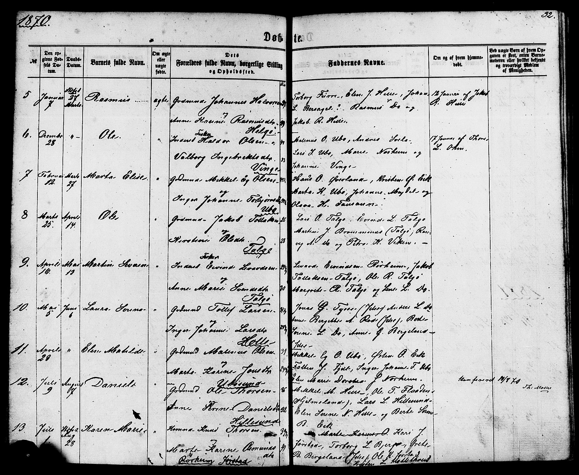 Nedstrand sokneprestkontor, AV/SAST-A-101841/01/IV: Parish register (official) no. A 10, 1861-1887, p. 32