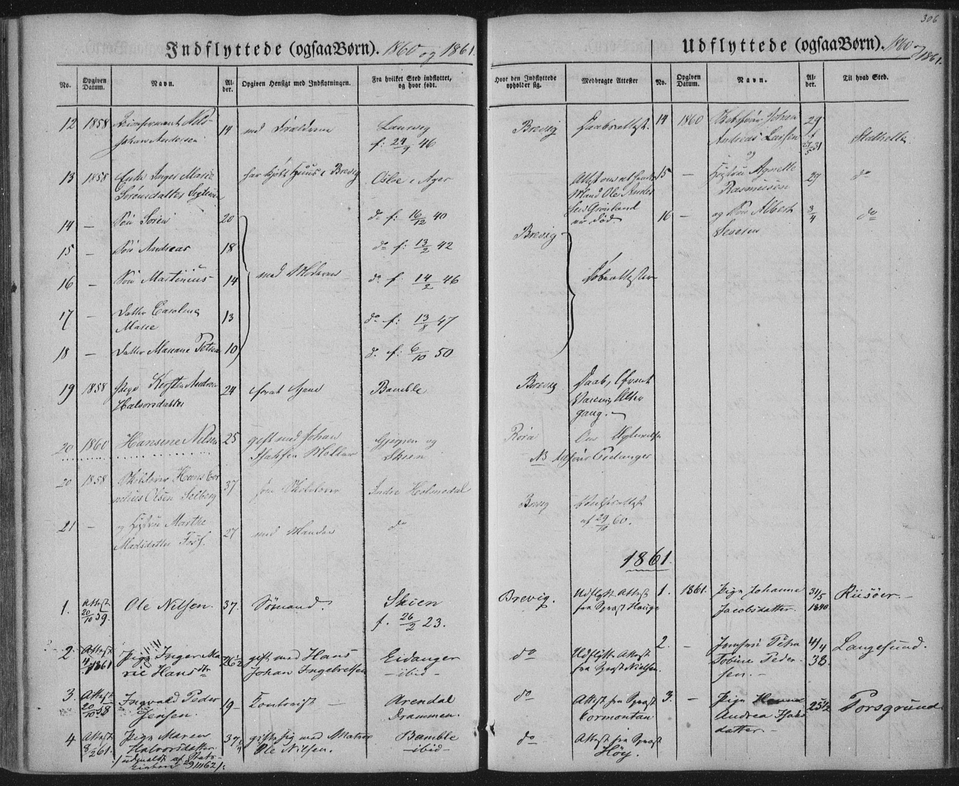 Brevik kirkebøker, SAKO/A-255/F/Fa/L0005: Parish register (official) no. 5, 1847-1865, p. 306