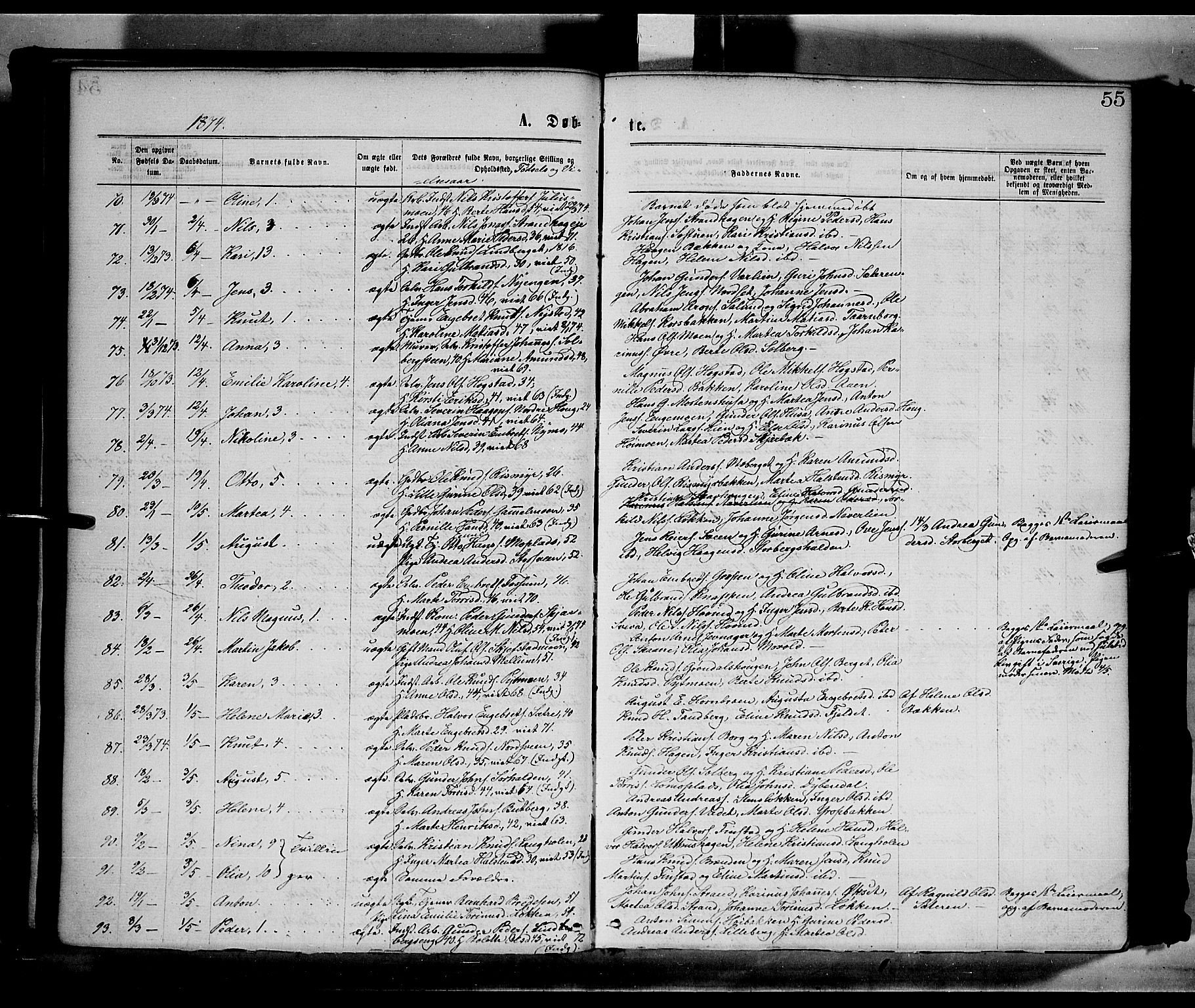 Elverum prestekontor, AV/SAH-PREST-044/H/Ha/Haa/L0011: Parish register (official) no. 11, 1869-1879, p. 55