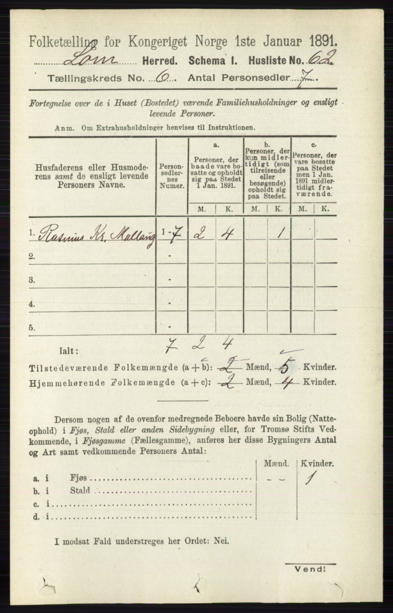 RA, 1891 census for 0514 Lom, 1891, p. 2365