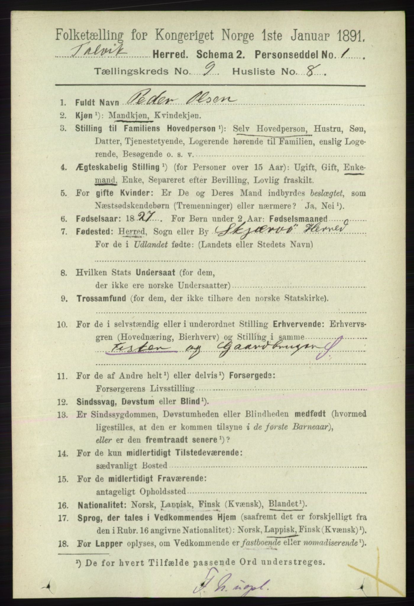 RA, 1891 census for 2013 Talvik, 1891, p. 2211