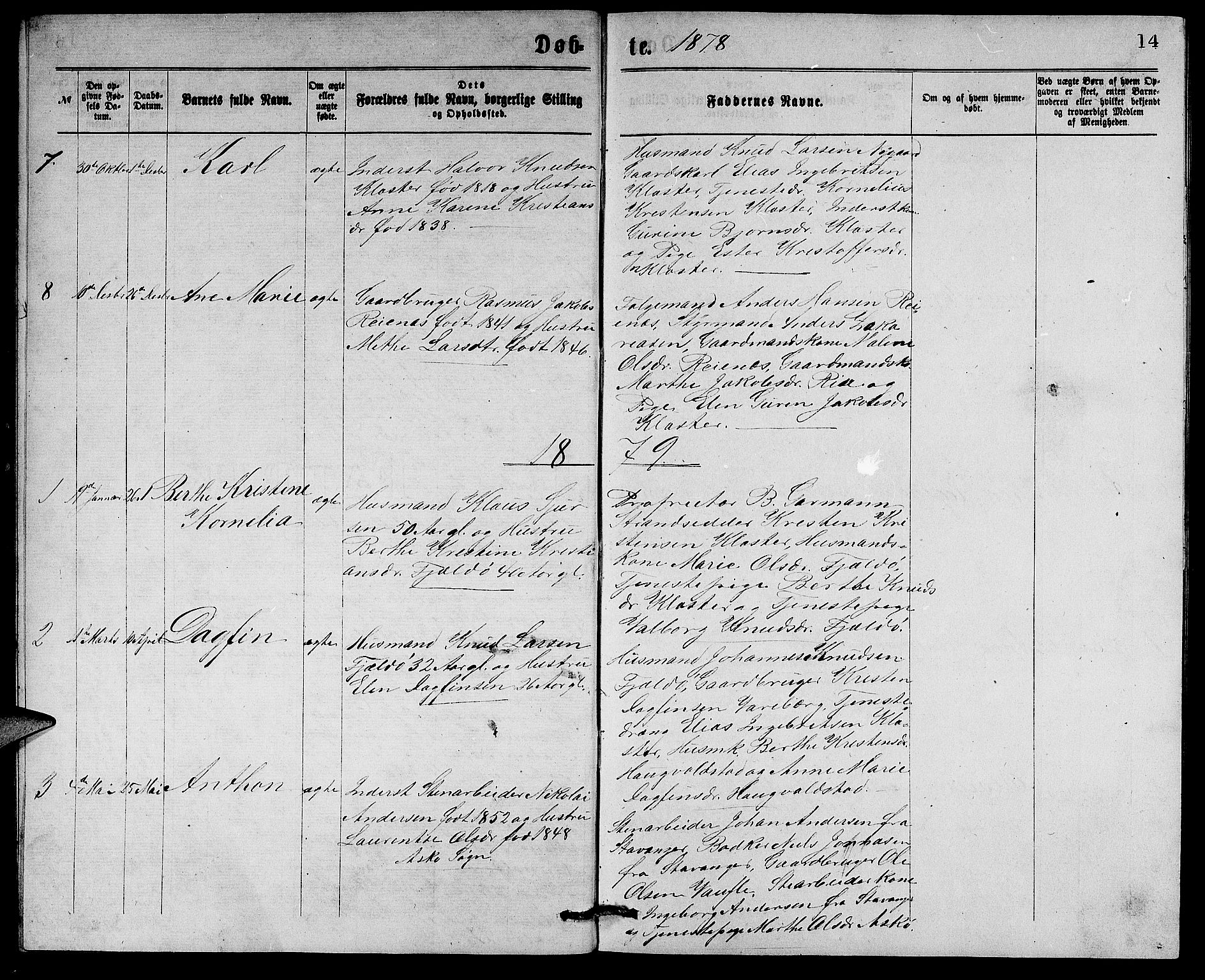 Rennesøy sokneprestkontor, SAST/A -101827/H/Ha/Hab/L0004: Parish register (copy) no. B 4, 1870-1889, p. 14