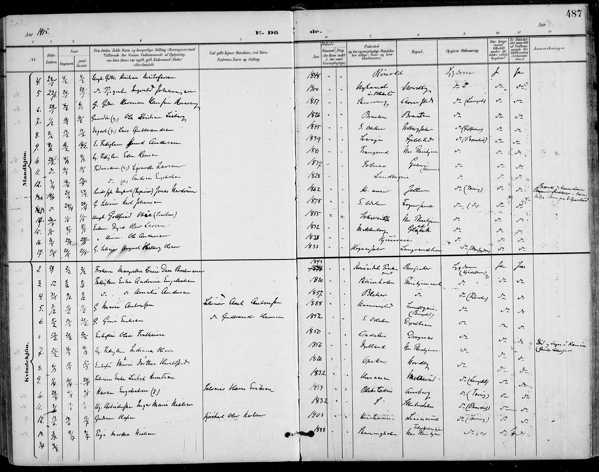 Nes prestekontor Kirkebøker, AV/SAO-A-10410/F/Fa/L0011: Parish register (official) no. I 11, 1899-1918, p. 487