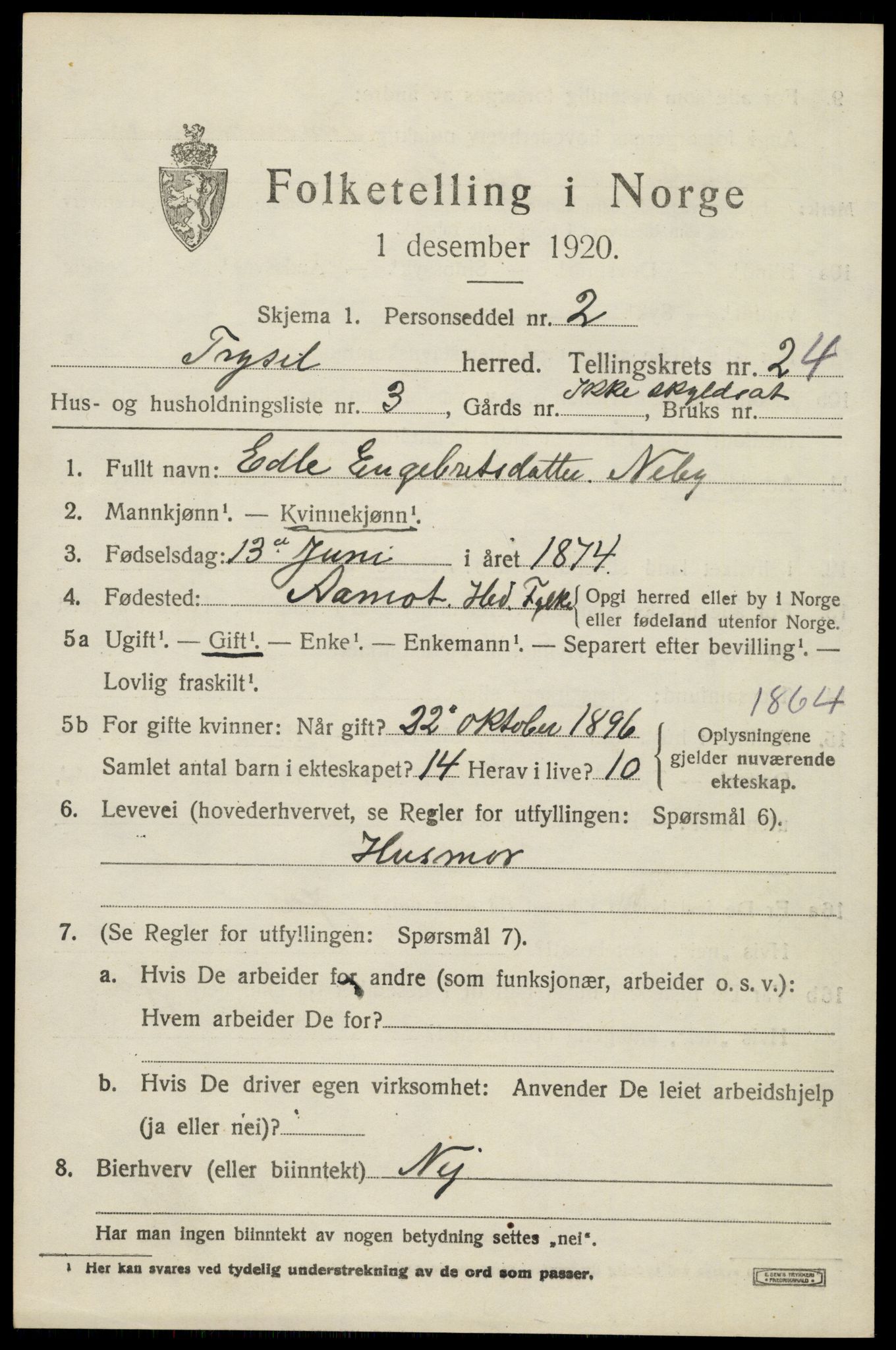 SAH, 1920 census for Trysil, 1920, p. 15235