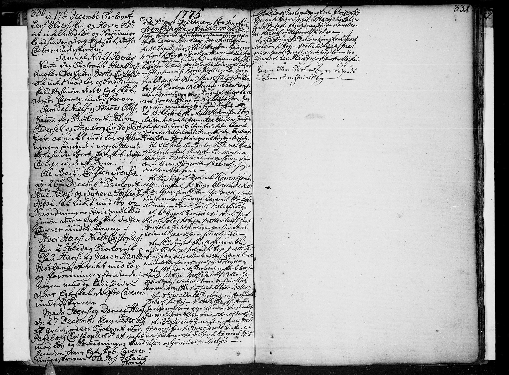 Ibestad sokneprestembete, AV/SATØ-S-0077/H/Ha/Haa/L0002kirke: Parish register (official) no. 2, 1751-1775, p. 330-331