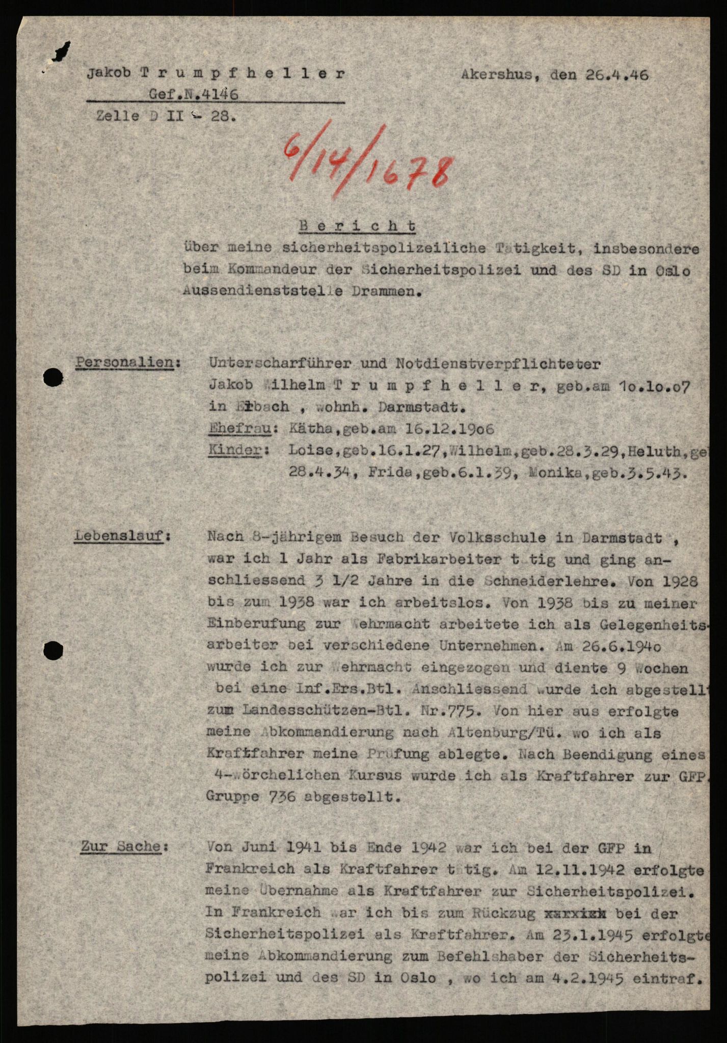 Forsvaret, Forsvarets overkommando II, RA/RAFA-3915/D/Db/L0034: CI Questionaires. Tyske okkupasjonsstyrker i Norge. Tyskere., 1945-1946, p. 121