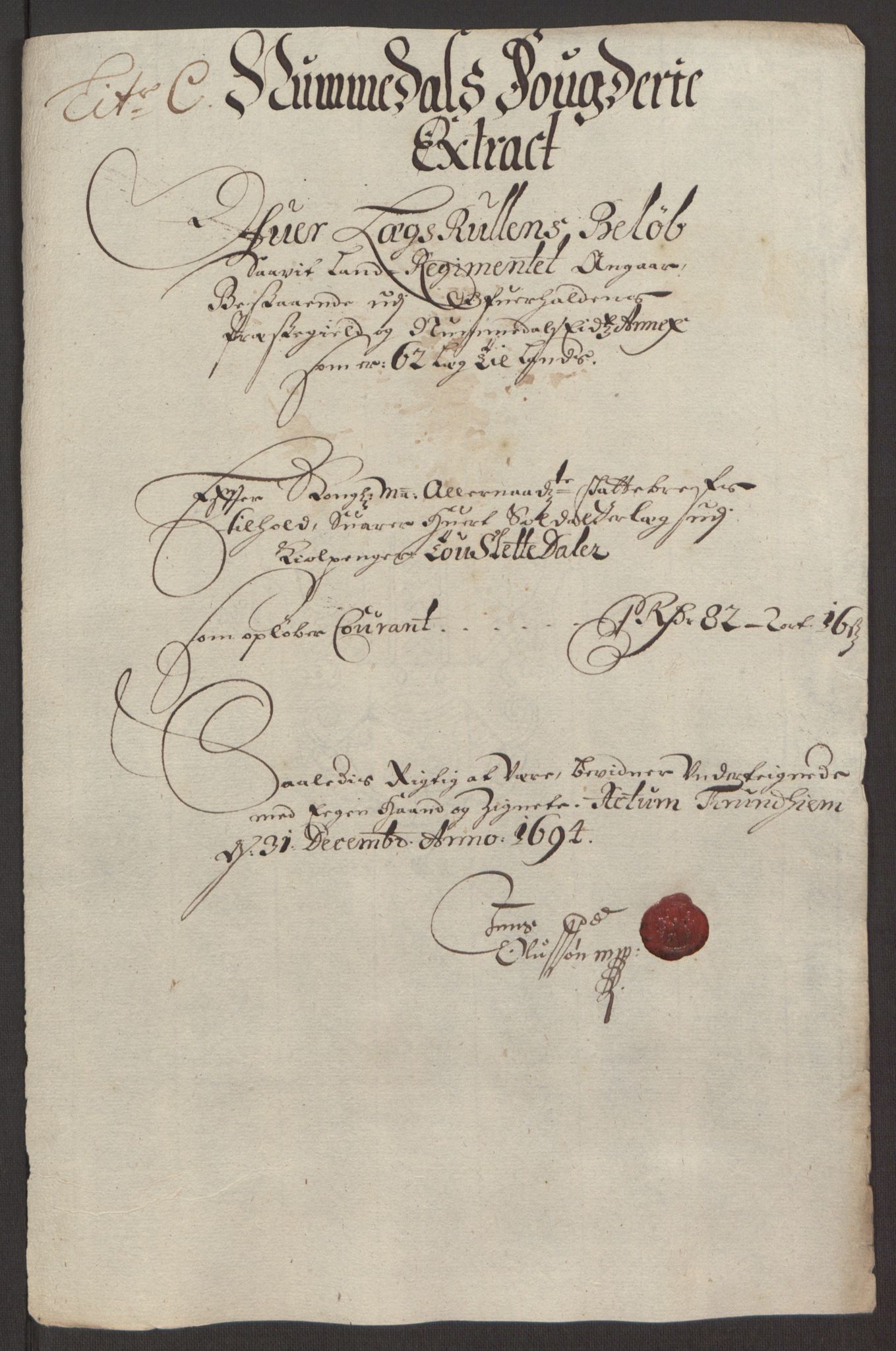 Rentekammeret inntil 1814, Reviderte regnskaper, Fogderegnskap, RA/EA-4092/R64/L4424: Fogderegnskap Namdal, 1692-1695, p. 351