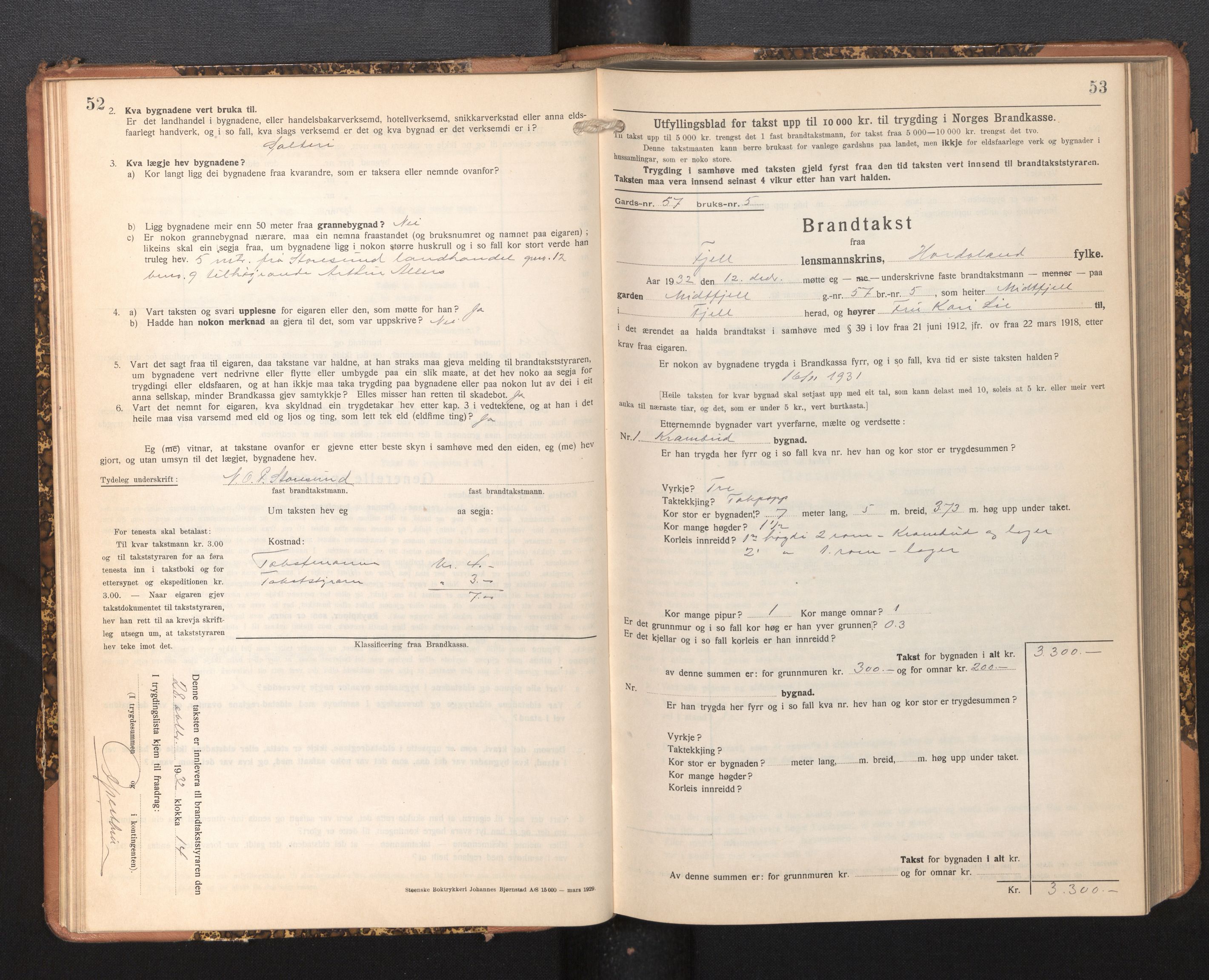 Lensmannen i Fjell, AV/SAB-A-32301/0012/L0006: Branntakstprotokoll, skjematakst, 1931-1945, p. 52-53