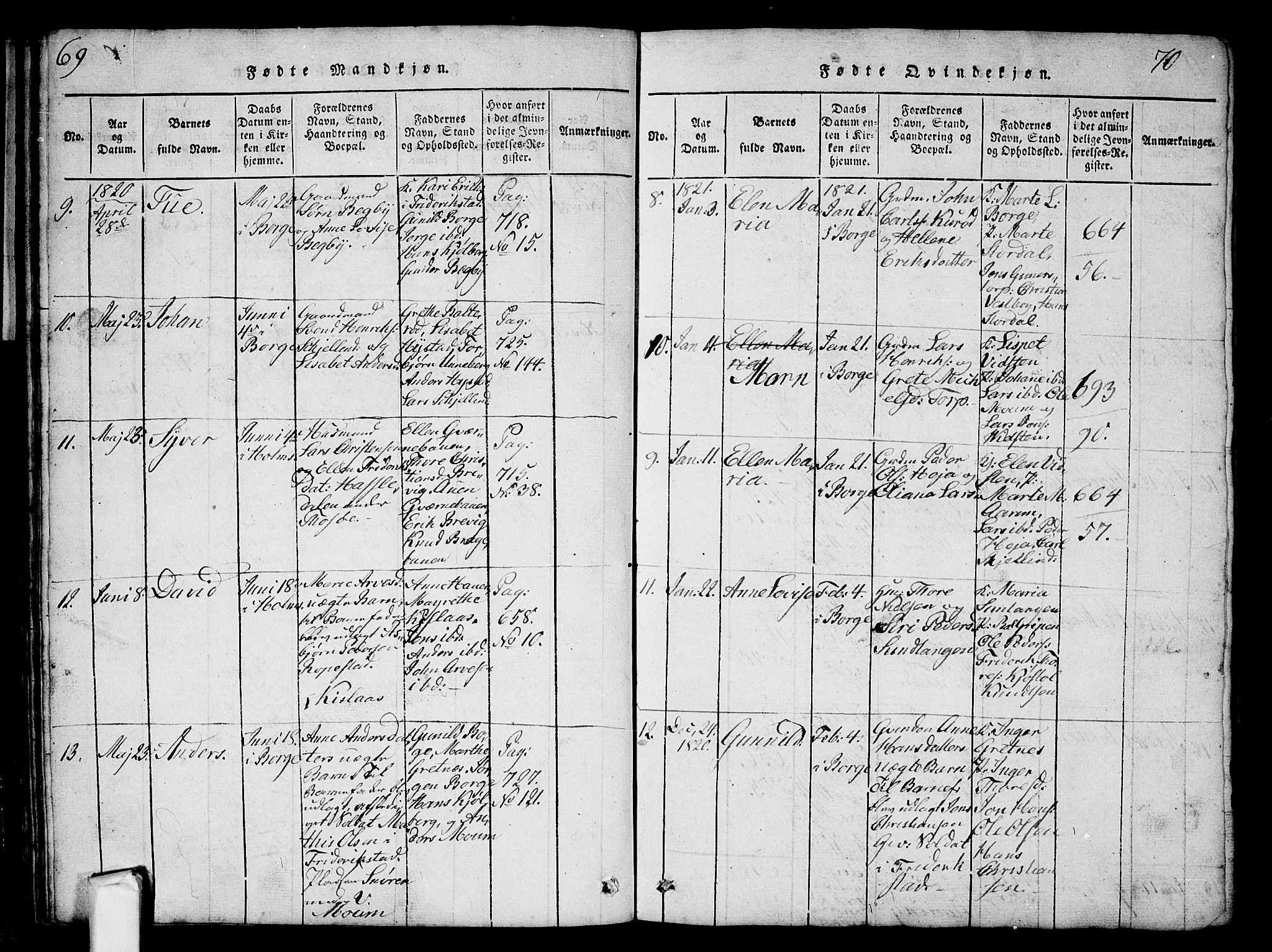 Borge prestekontor Kirkebøker, AV/SAO-A-10903/G/Ga/L0001: Parish register (copy) no.  I 1, 1815-1835, p. 69-70