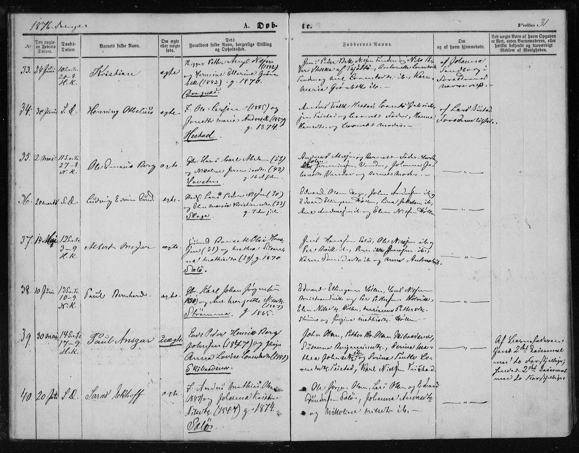 Ministerialprotokoller, klokkerbøker og fødselsregistre - Nordland, AV/SAT-A-1459/834/L0506: Parish register (official) no. 834A04, 1872-1878, p. 31