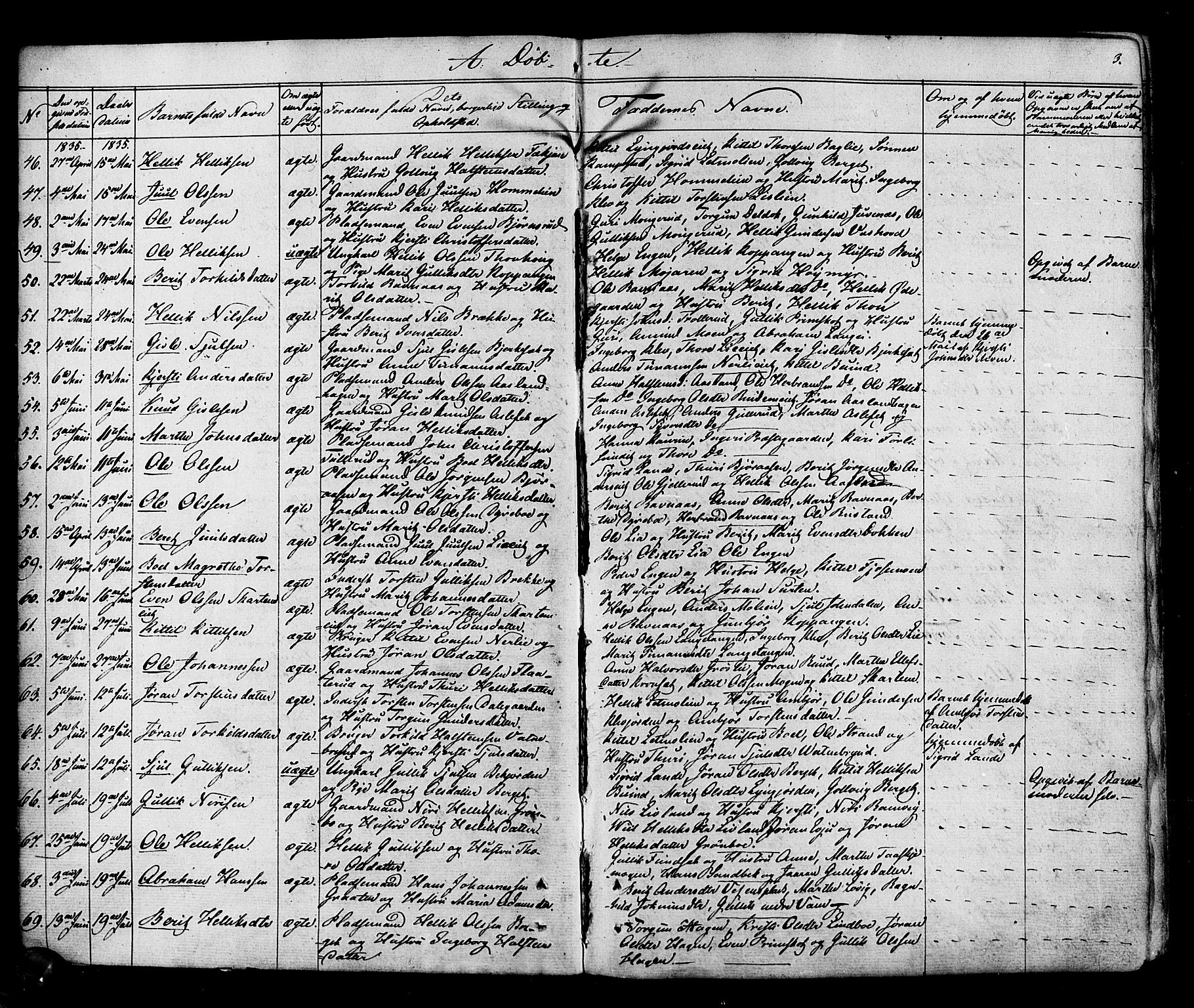 Flesberg kirkebøker, AV/SAKO-A-18/F/Fa/L0006: Parish register (official) no. I 6, 1834-1860, p. 3