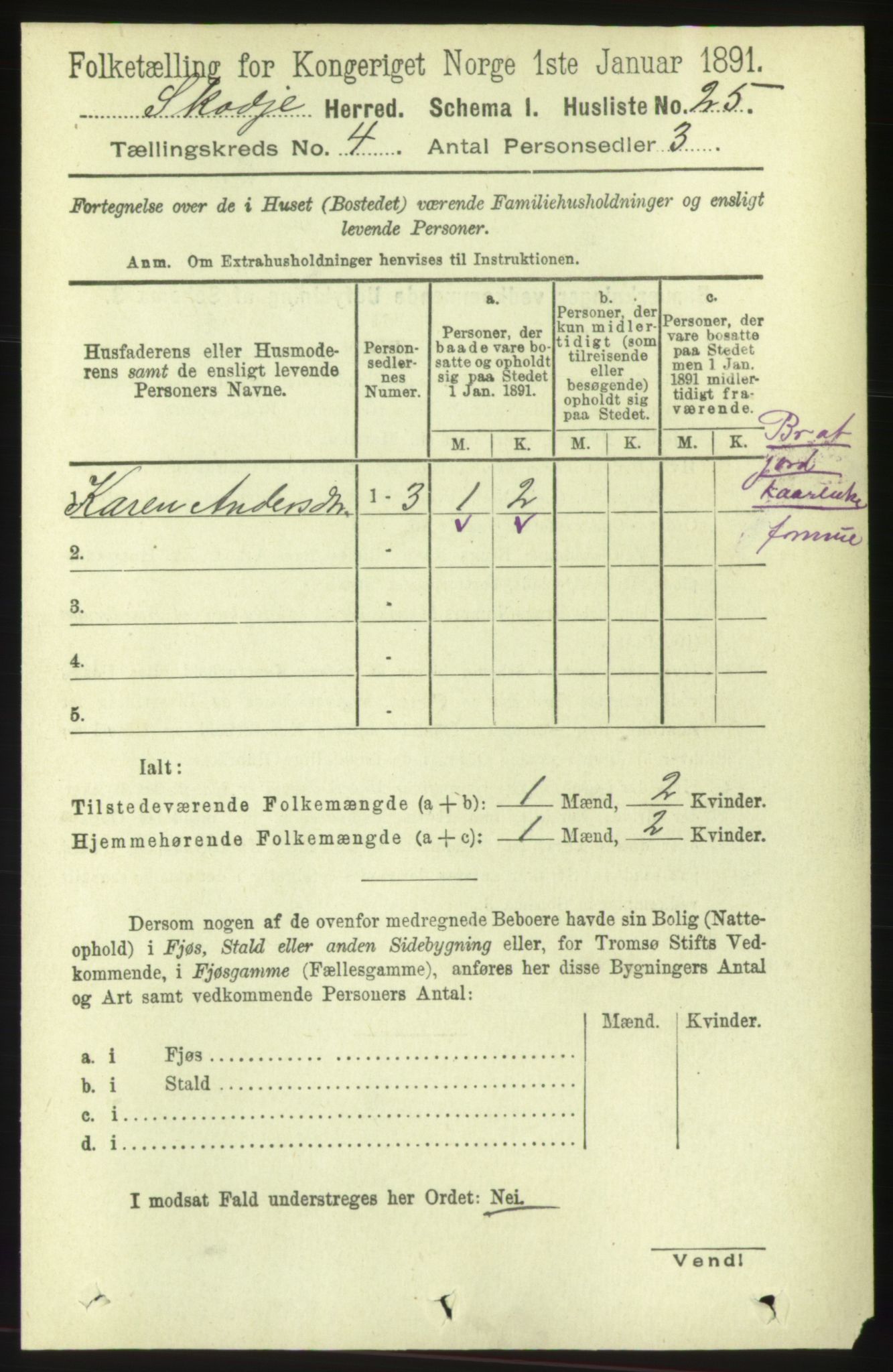 RA, 1891 census for 1529 Skodje, 1891, p. 584