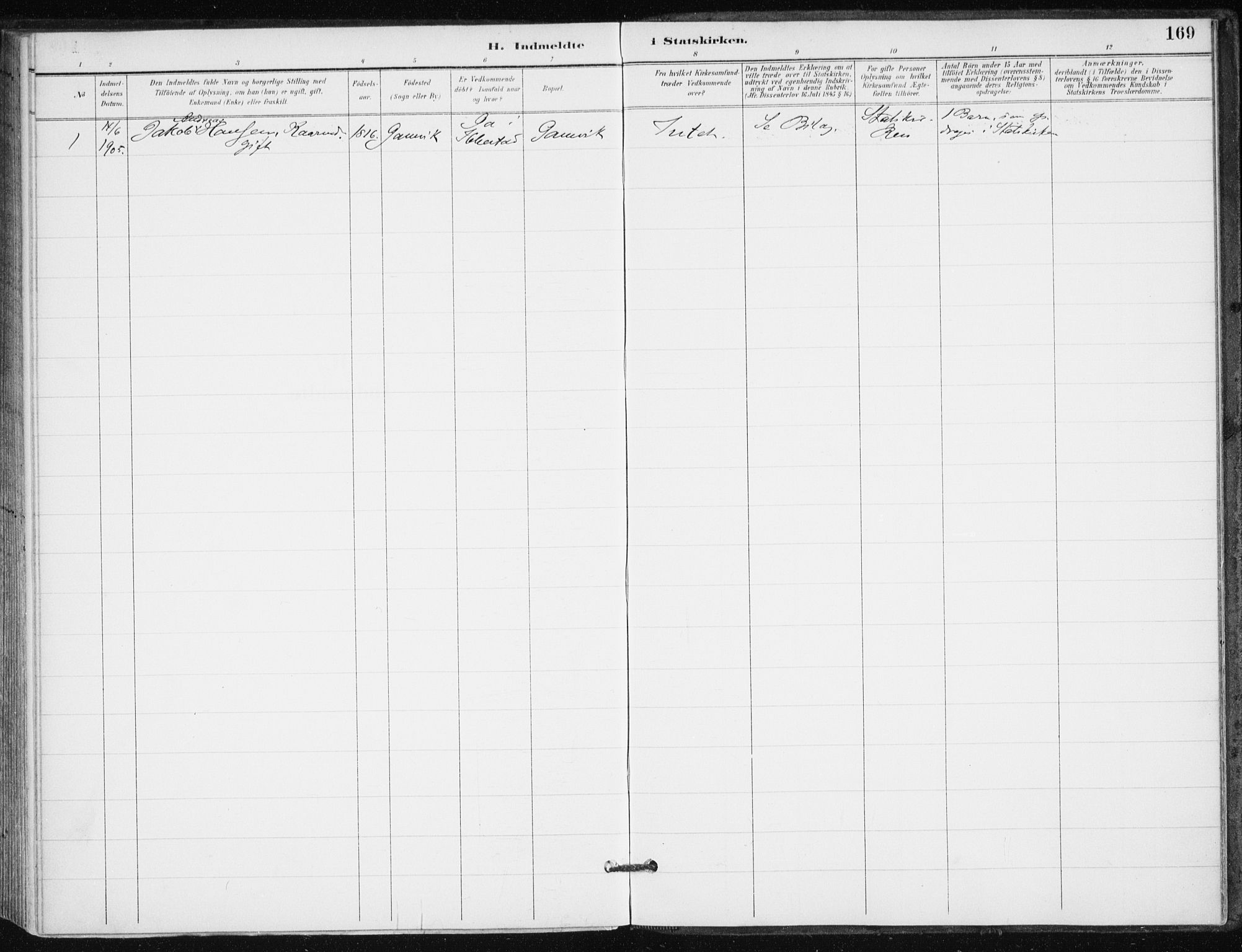 Salangen sokneprestembete, SATØ/S-1324/H/Ha/L0001kirke: Parish register (official) no. 1, 1893-1911, p. 169