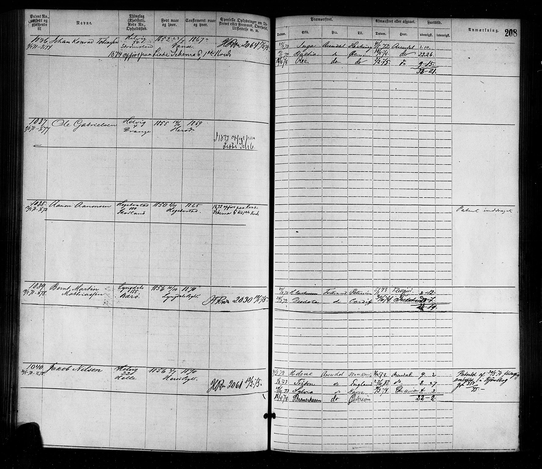 Farsund mønstringskrets, AV/SAK-2031-0017/F/Fa/L0001: Annotasjonsrulle nr 1-1920 med register, M-1, 1869-1877, p. 238