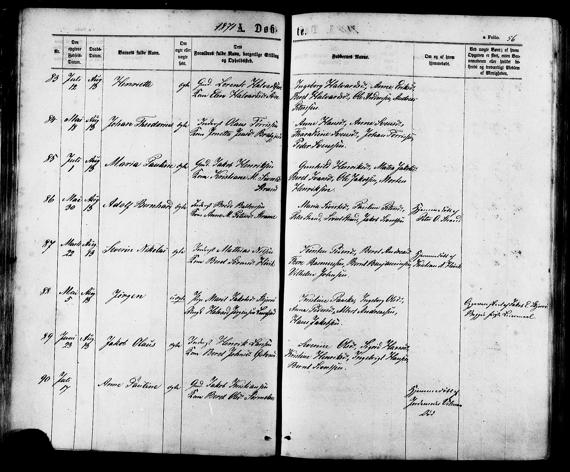Ministerialprotokoller, klokkerbøker og fødselsregistre - Sør-Trøndelag, SAT/A-1456/657/L0706: Parish register (official) no. 657A07, 1867-1878, p. 56