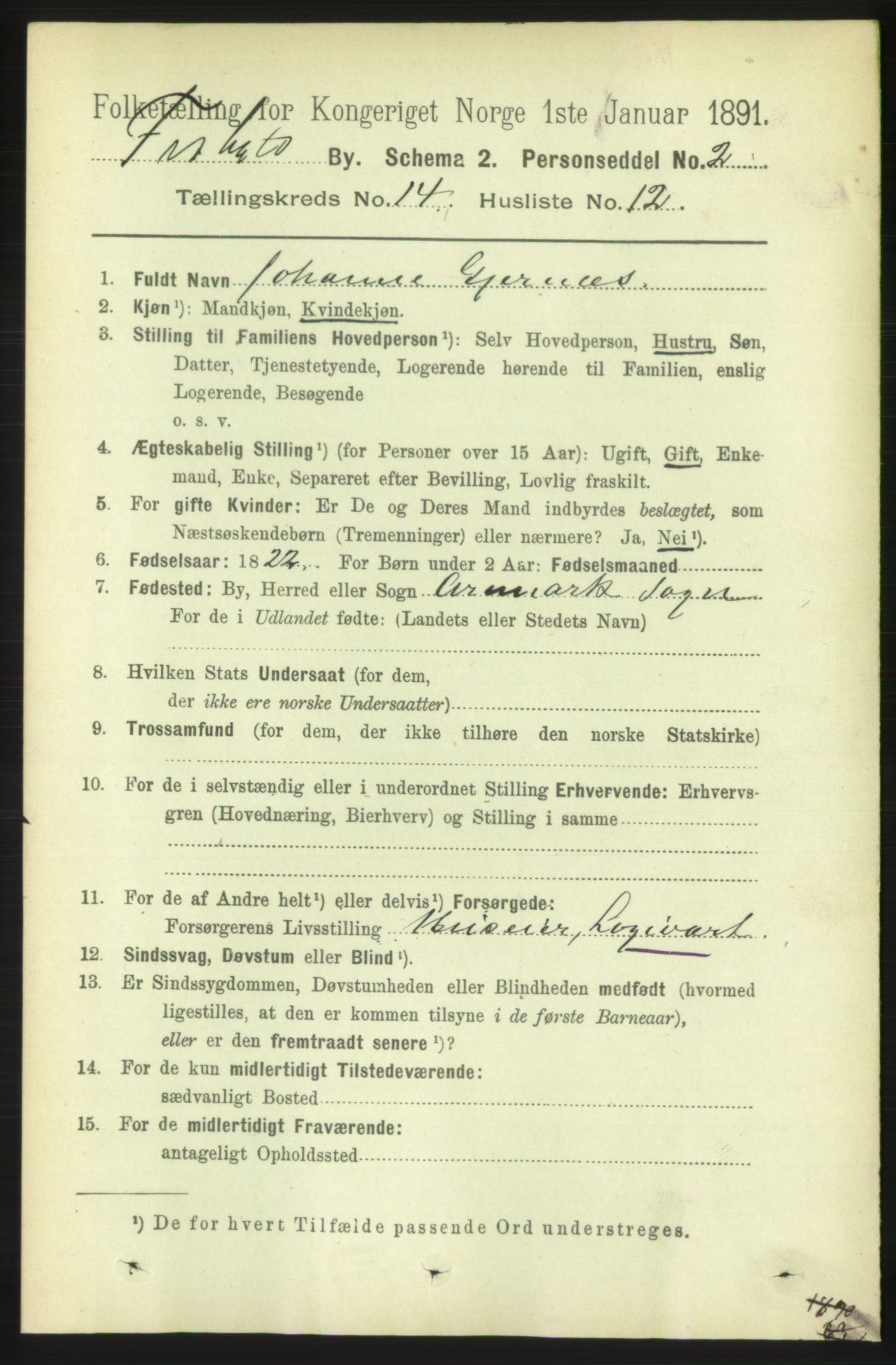 RA, 1891 census for 0101 Fredrikshald, 1891, p. 9192