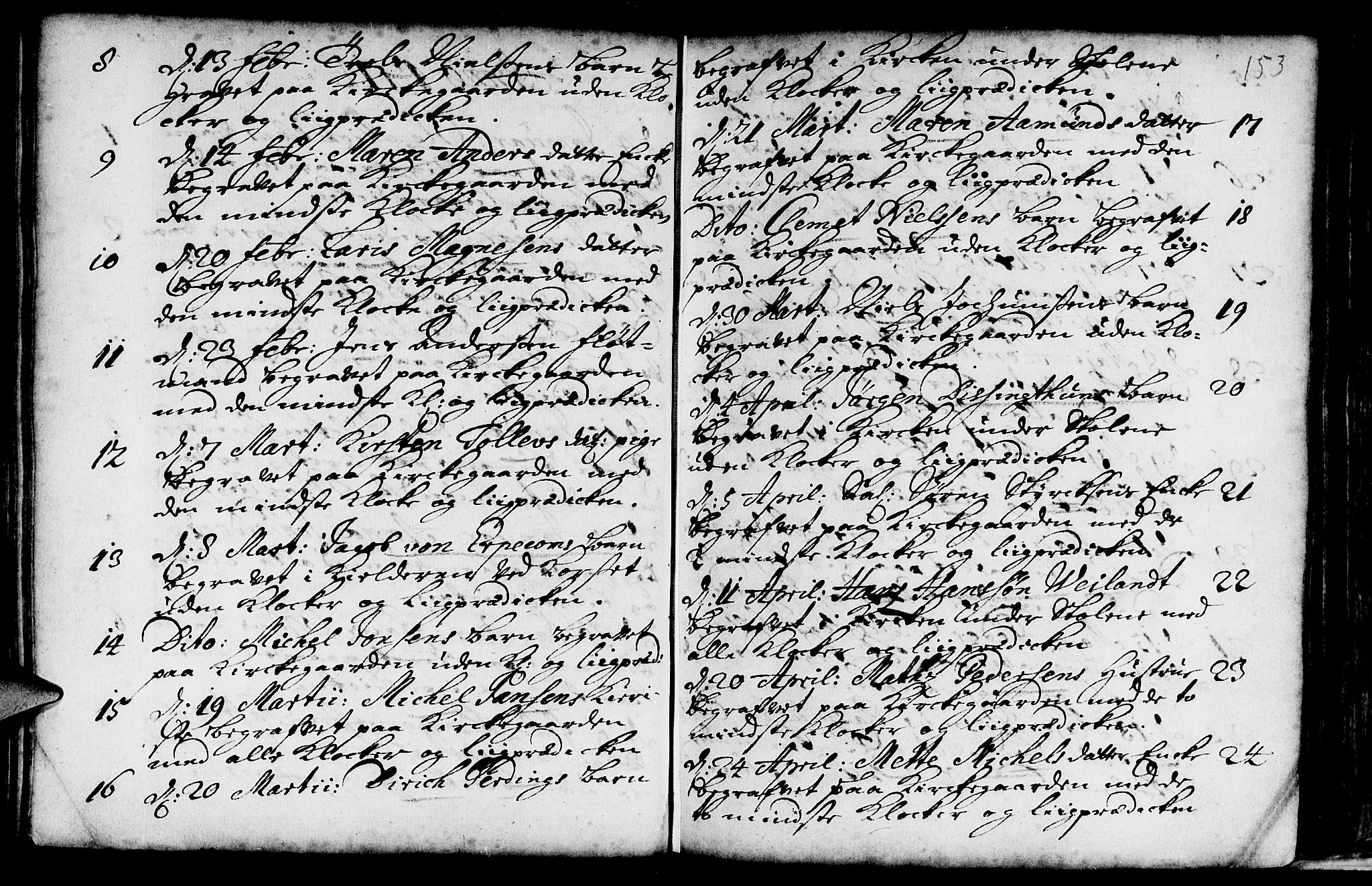 Nykirken Sokneprestembete, AV/SAB-A-77101/H/Haa/L0009: Parish register (official) no. A 9, 1689-1759, p. 153