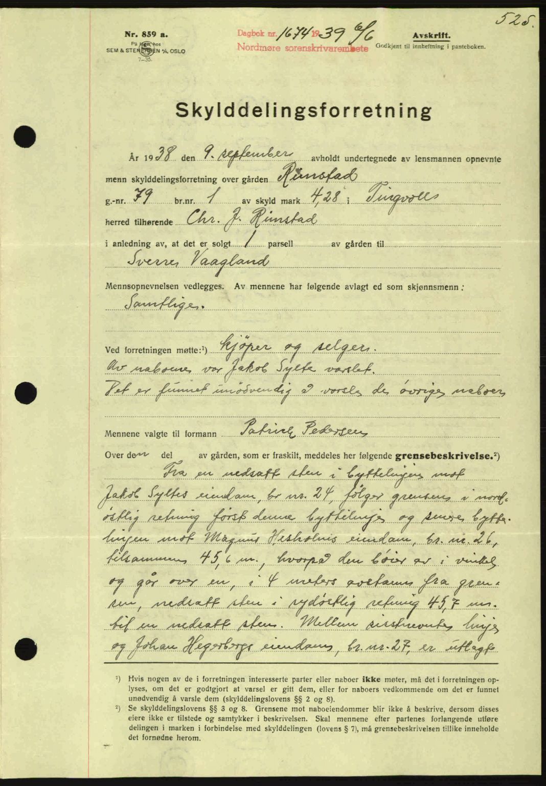 Nordmøre sorenskriveri, AV/SAT-A-4132/1/2/2Ca: Mortgage book no. A86, 1939-1939, Diary no: : 1574/1939