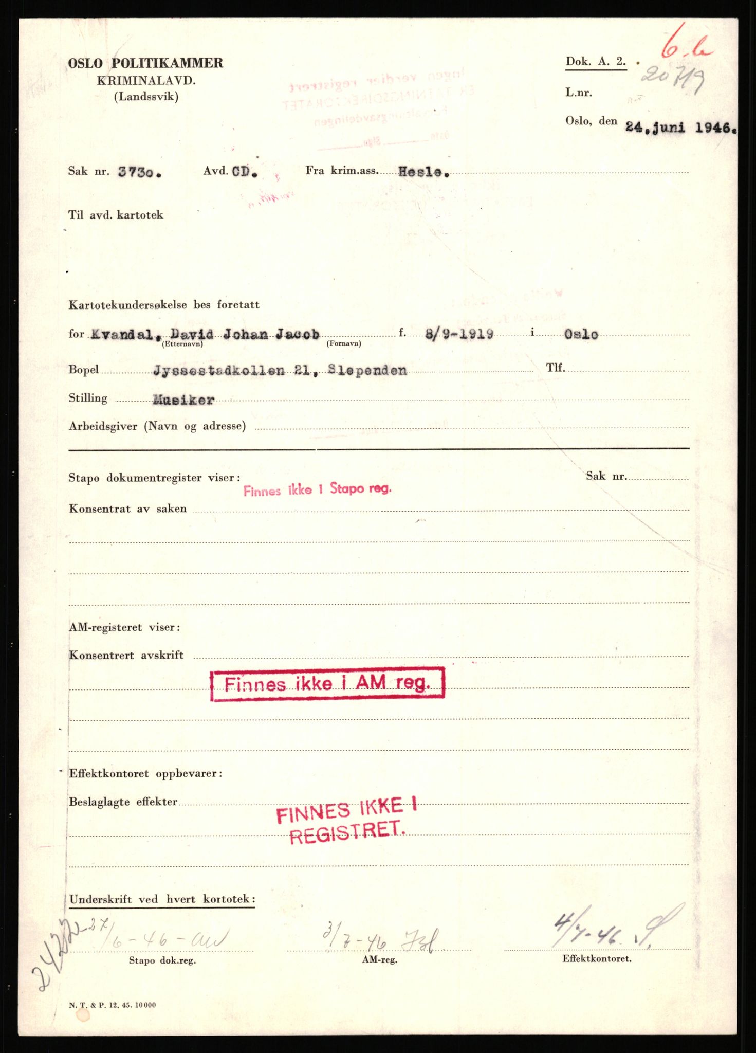 Landssvikarkivet, Oslo politikammer, RA/S-3138-01/D/Dd/L0033/0330: Forelegg, anr. 3646 - 3730 / Anr. 3730, 1945-1946, p. 14
