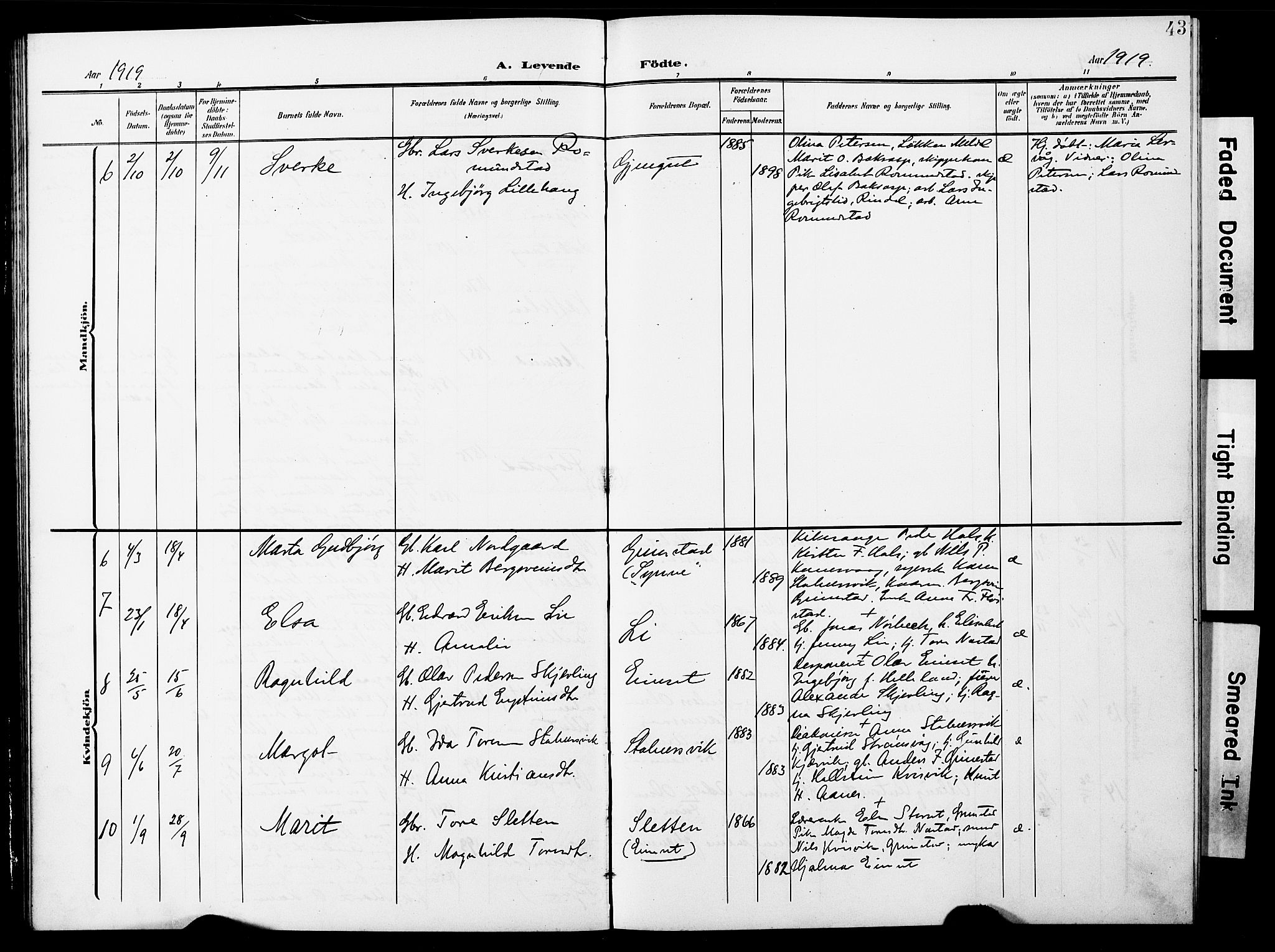 Ministerialprotokoller, klokkerbøker og fødselsregistre - Møre og Romsdal, AV/SAT-A-1454/587/L1001: Parish register (copy) no. 587C01, 1906-1927, p. 43