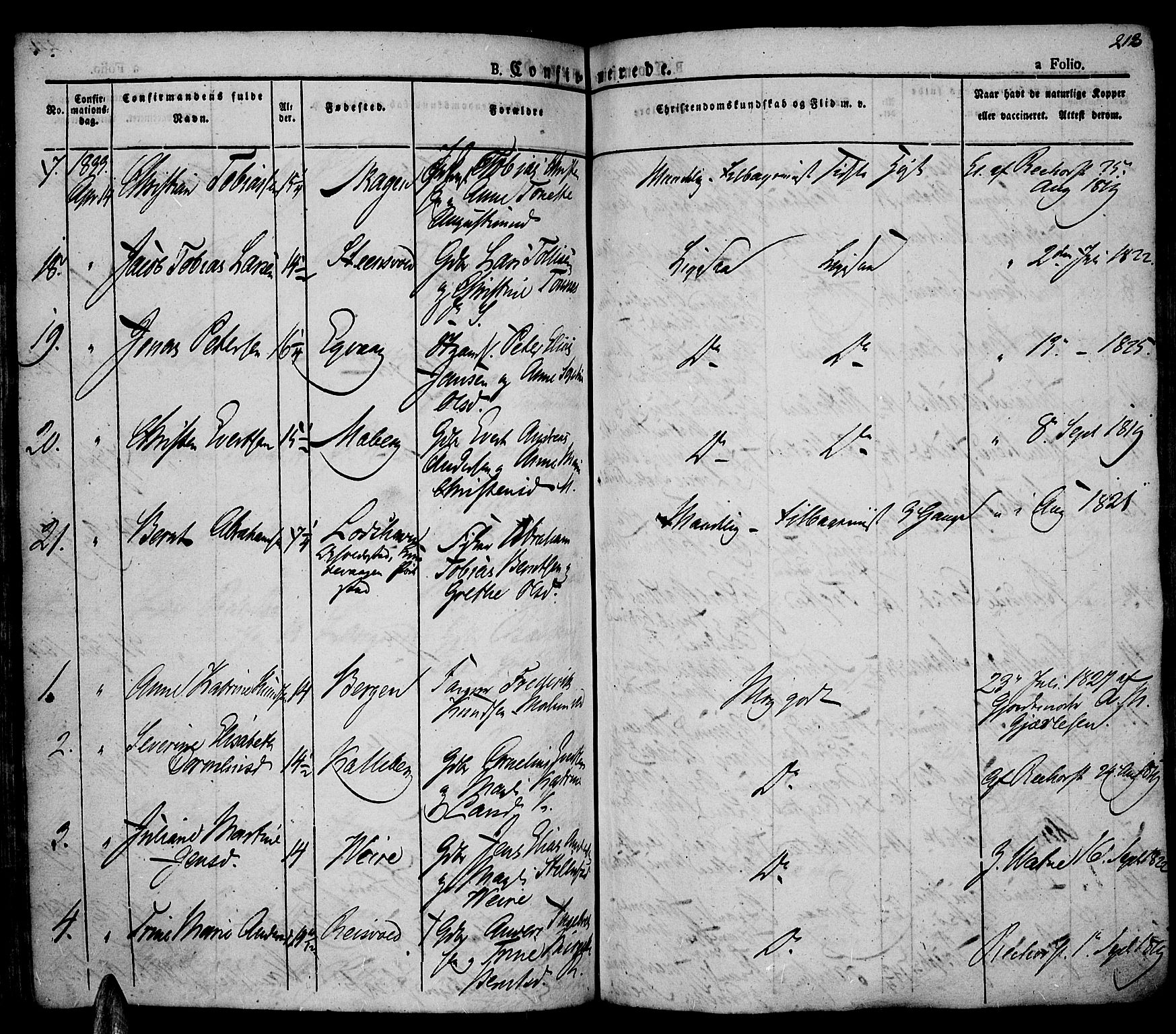 Lista sokneprestkontor, AV/SAK-1111-0027/F/Fa/L0008: Parish register (official) no. A 8, 1823-1835, p. 213