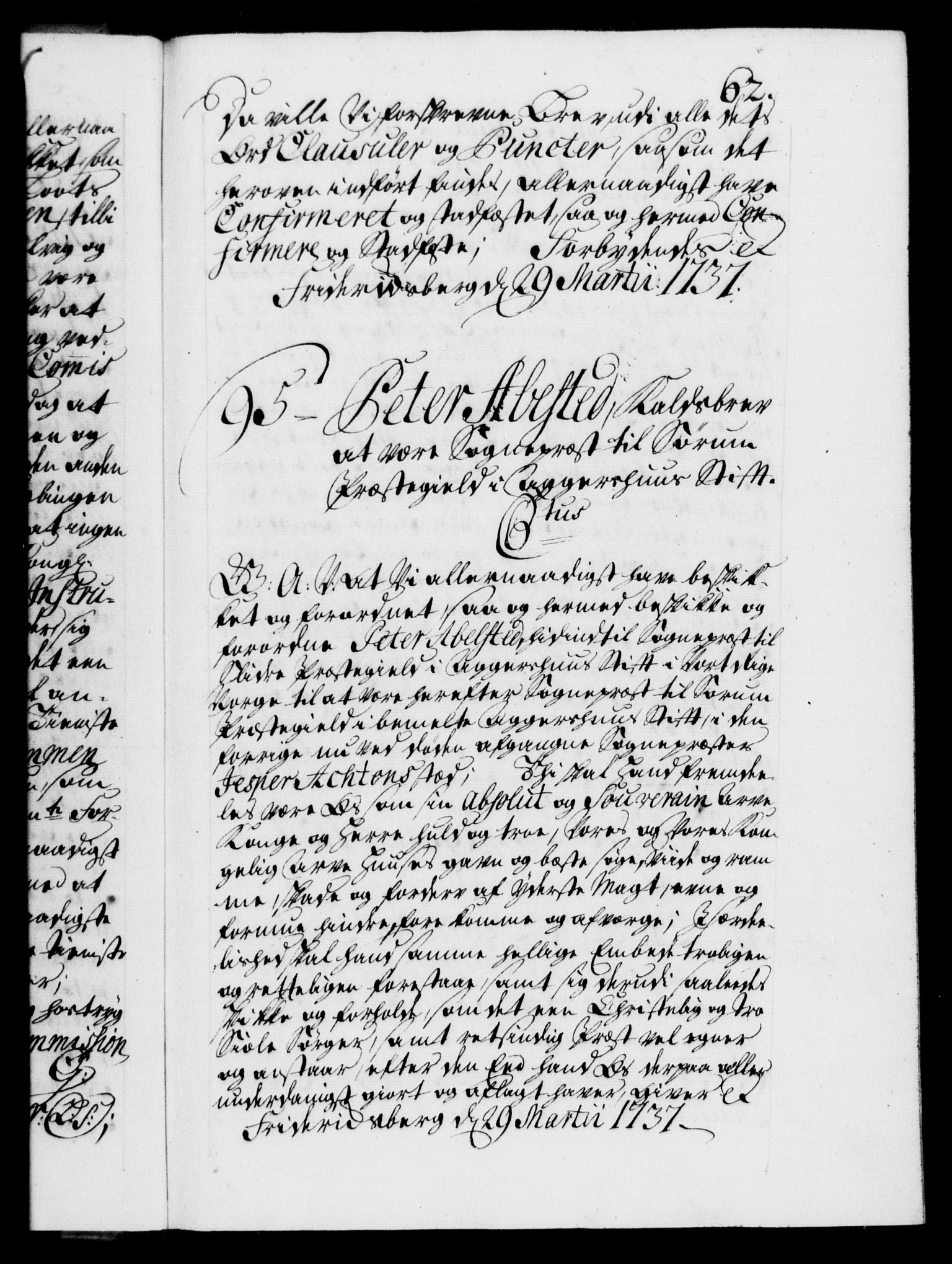 Danske Kanselli 1572-1799, AV/RA-EA-3023/F/Fc/Fca/Fcaa/L0030: Norske registre, 1737-1738, p. 62a