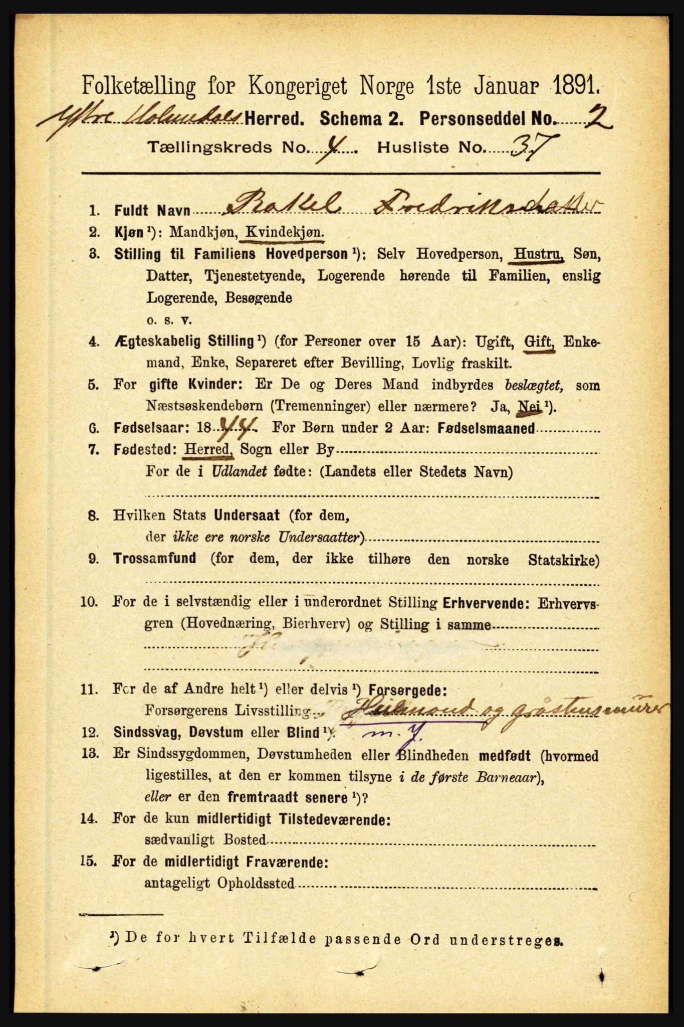 RA, 1891 census for 1429 Ytre Holmedal, 1891, p. 1088