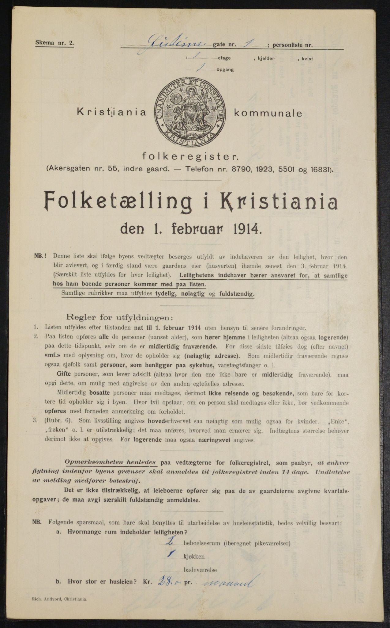 OBA, Municipal Census 1914 for Kristiania, 1914, p. 131290