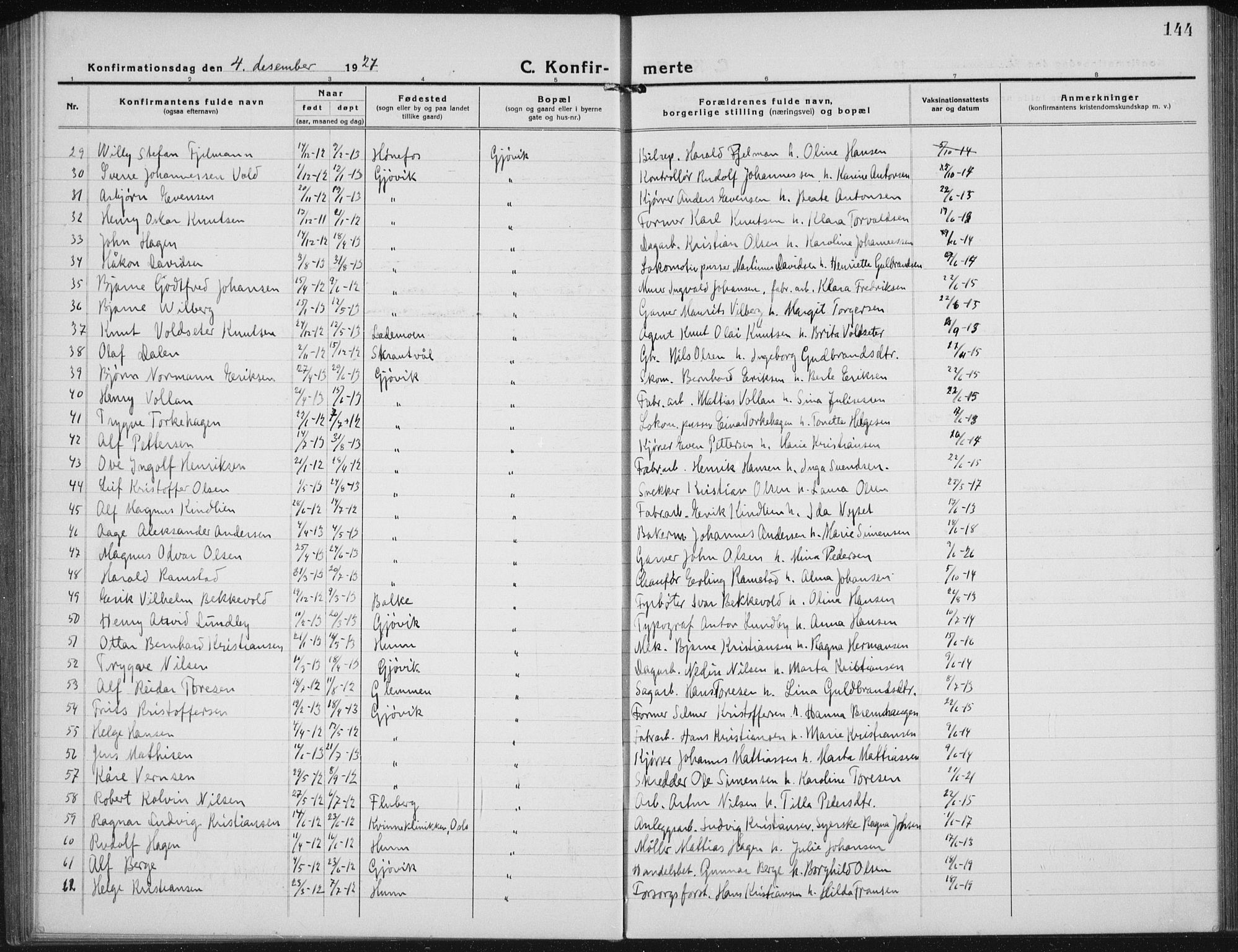 Vardal prestekontor, SAH/PREST-100/H/Ha/Hab/L0017: Parish register (copy) no. 17, 1922-1941, p. 144