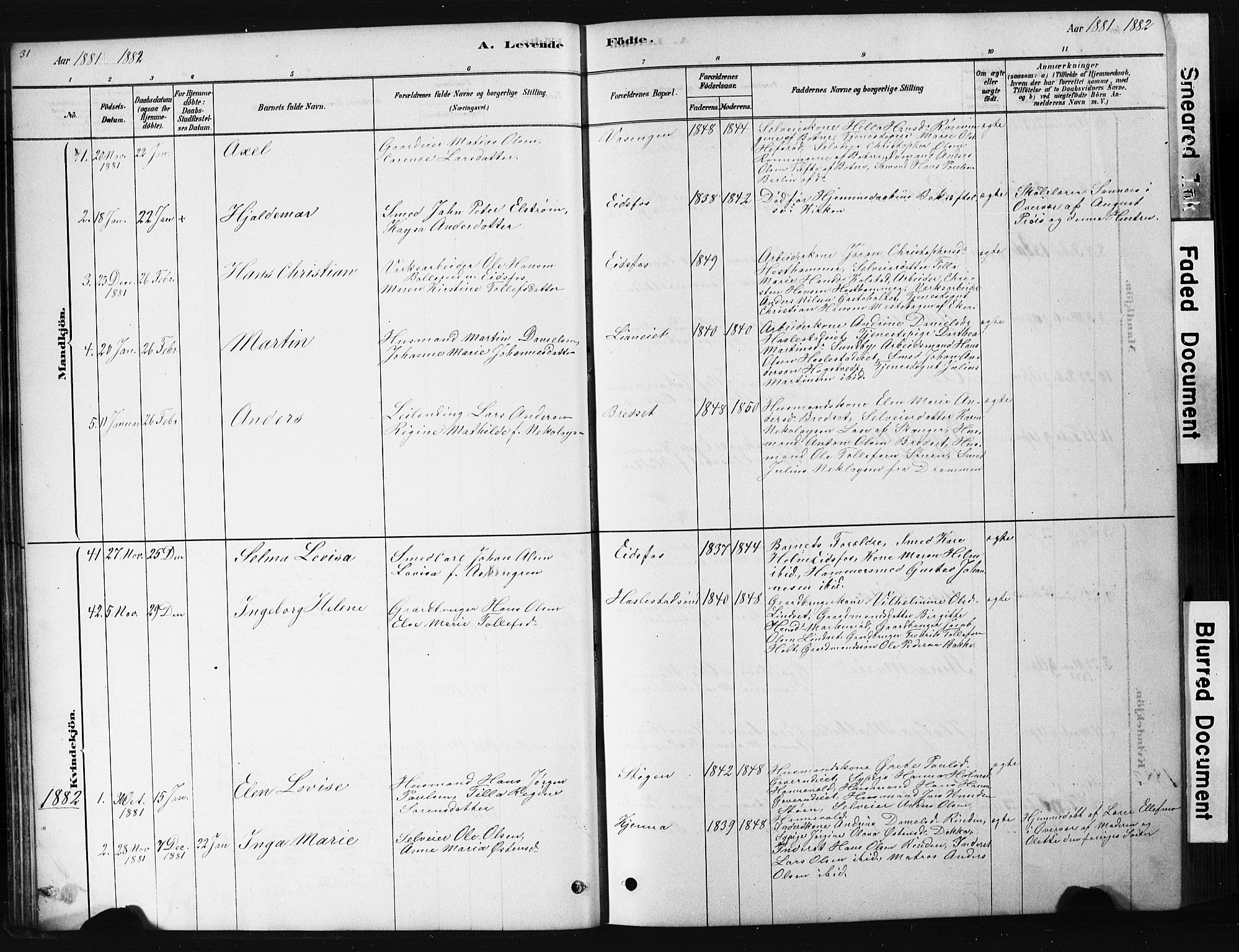 Hof kirkebøker, AV/SAKO-A-64/G/Ga/L0004: Parish register (copy) no. I 4, 1878-1930, p. 31