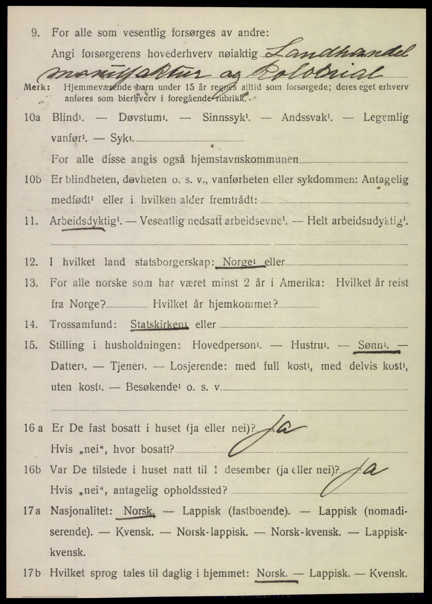 SAT, 1920 census for Nesna, 1920, p. 3232