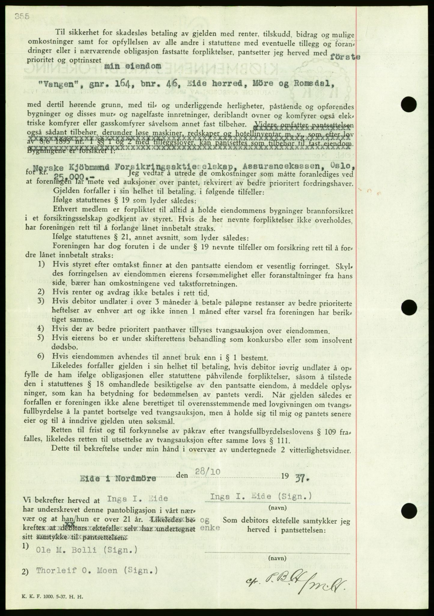 Nordmøre sorenskriveri, AV/SAT-A-4132/1/2/2Ca/L0092: Mortgage book no. B82, 1937-1938, Diary no: : 2914/1937