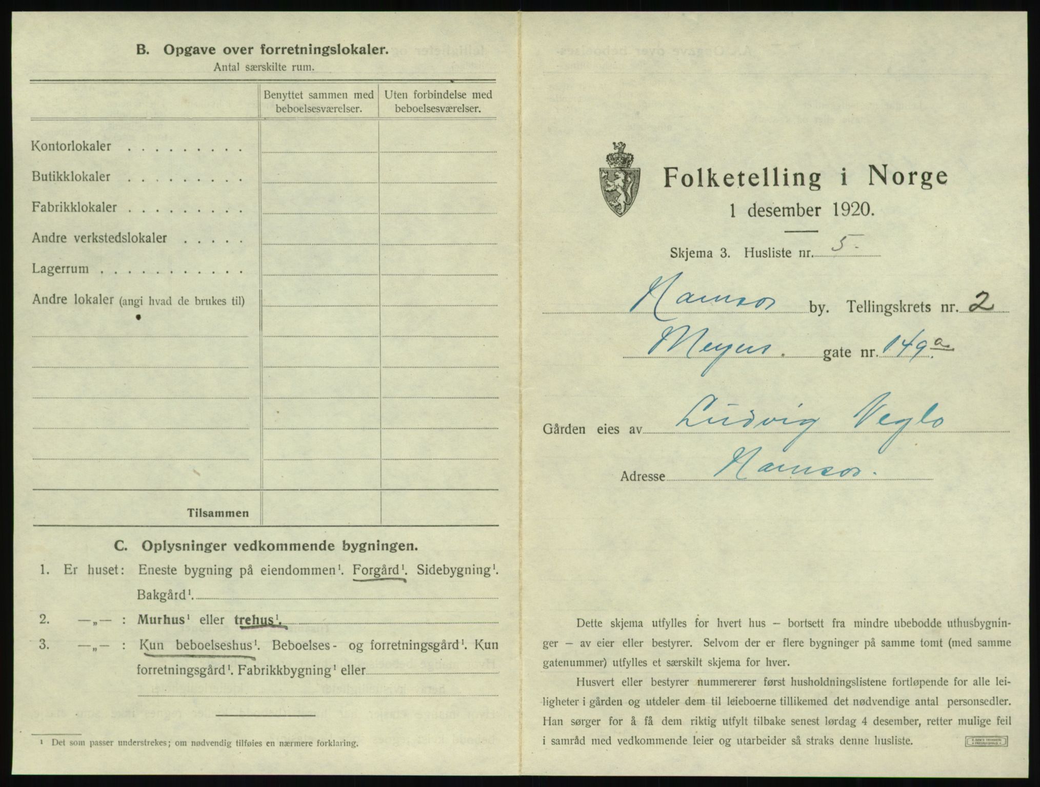 SAT, 1920 census for Namsos, 1920, p. 173